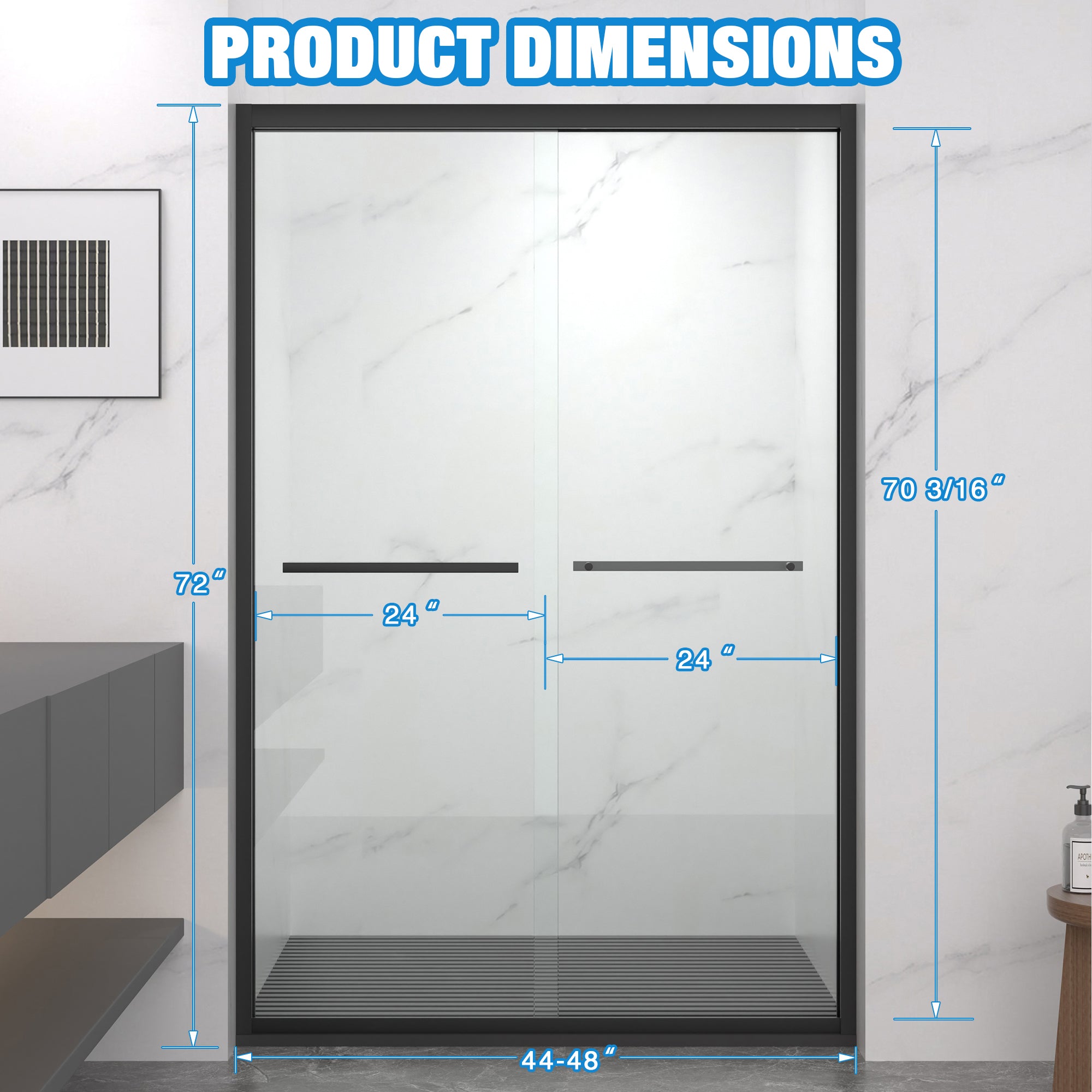 44-48 x 72 in Matte Black Bypass Shower Door - 44-48 x 72 in / Matte Black view 2