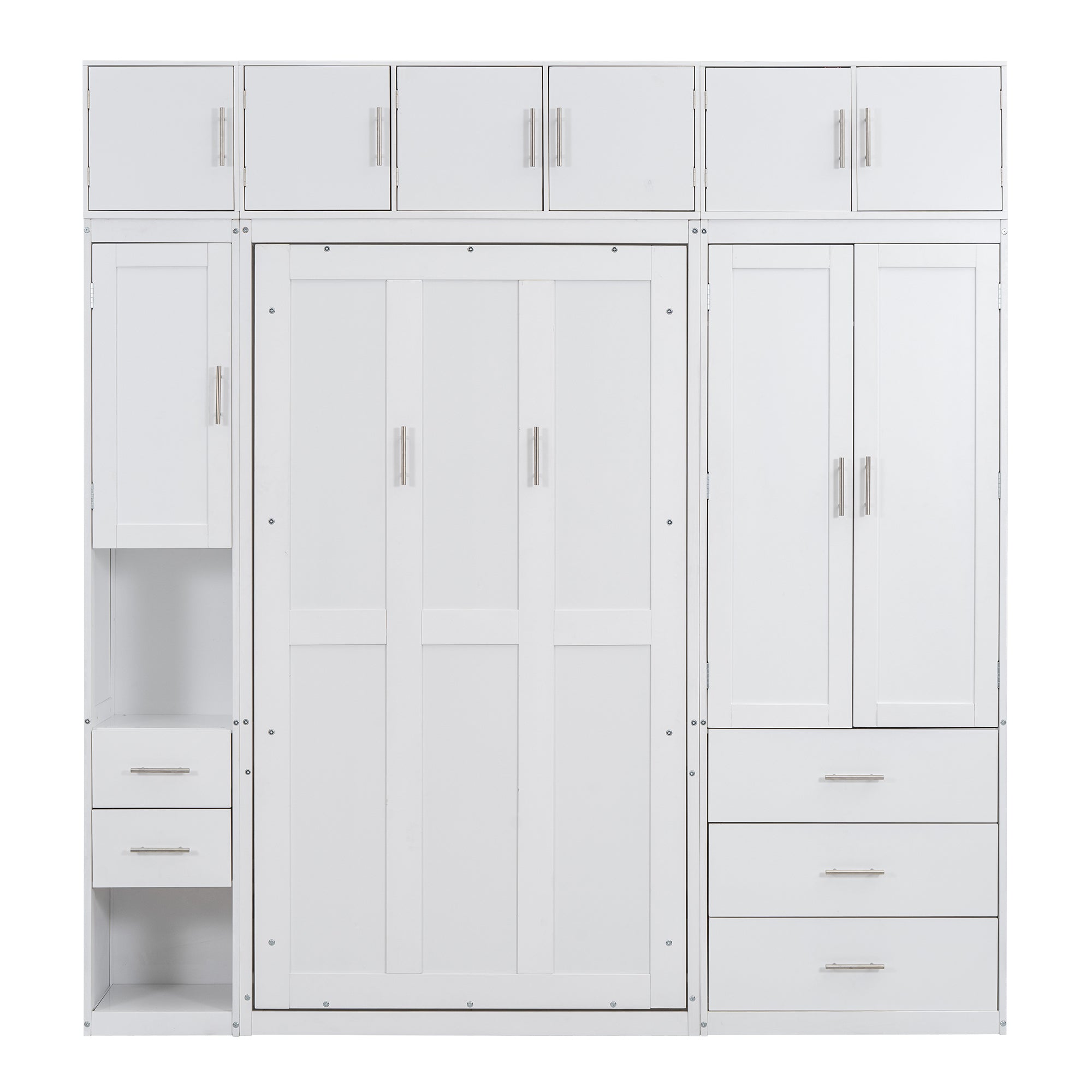 Twin Size Murphy Bed with Lockers and Wardrobes, With installation video, White