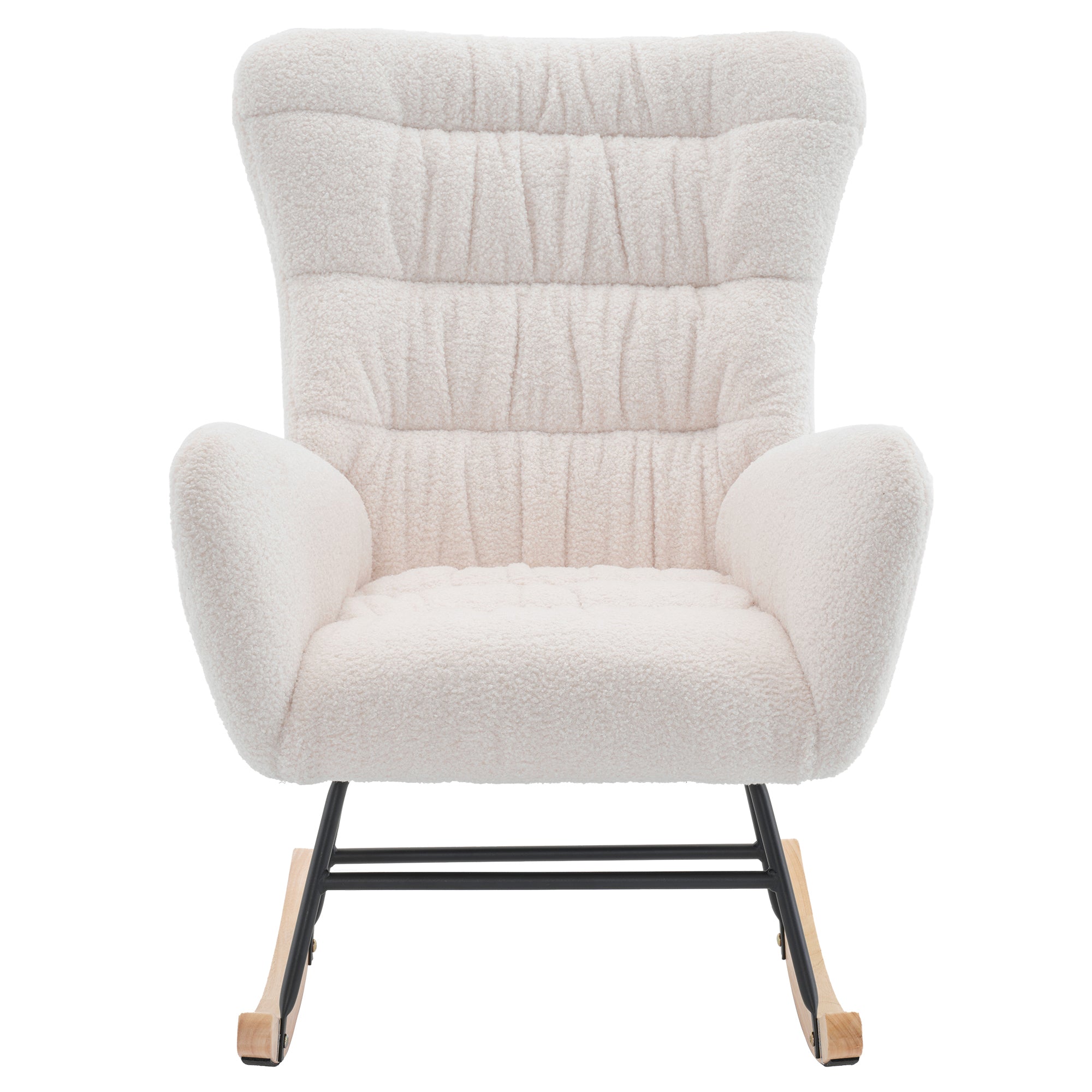 Nursery Rocking Chair, Teddy Upholstered Glider Rocker, Rocking Accent Chair with High Backrest, Comfy Rocking Accent Armchair for Living Room, Bedroom, Offices, WHITE