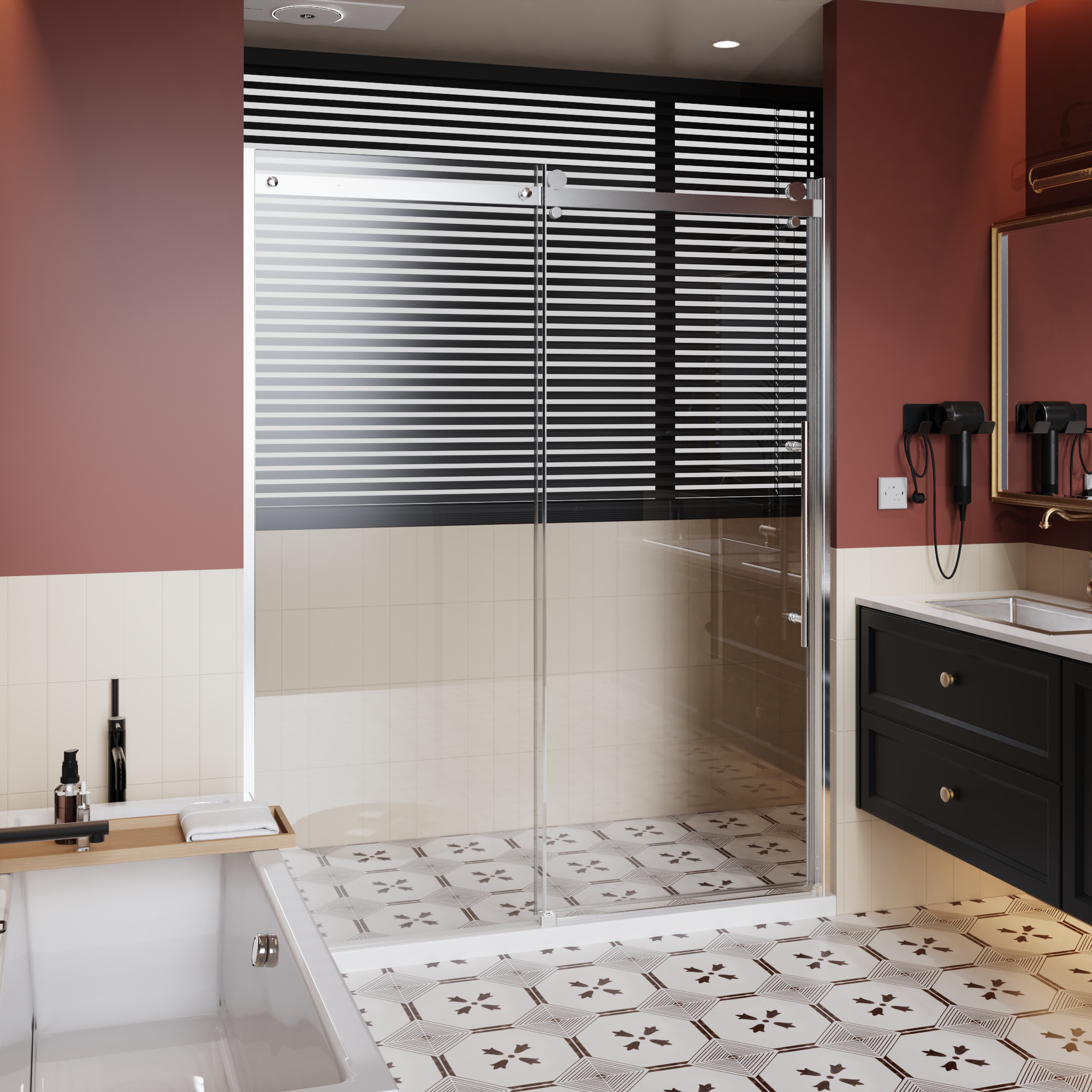 60 x 72 in Frameless Single Sliding Shower Door - 60 x 72 in / Chrome / Zinc Roller view 2