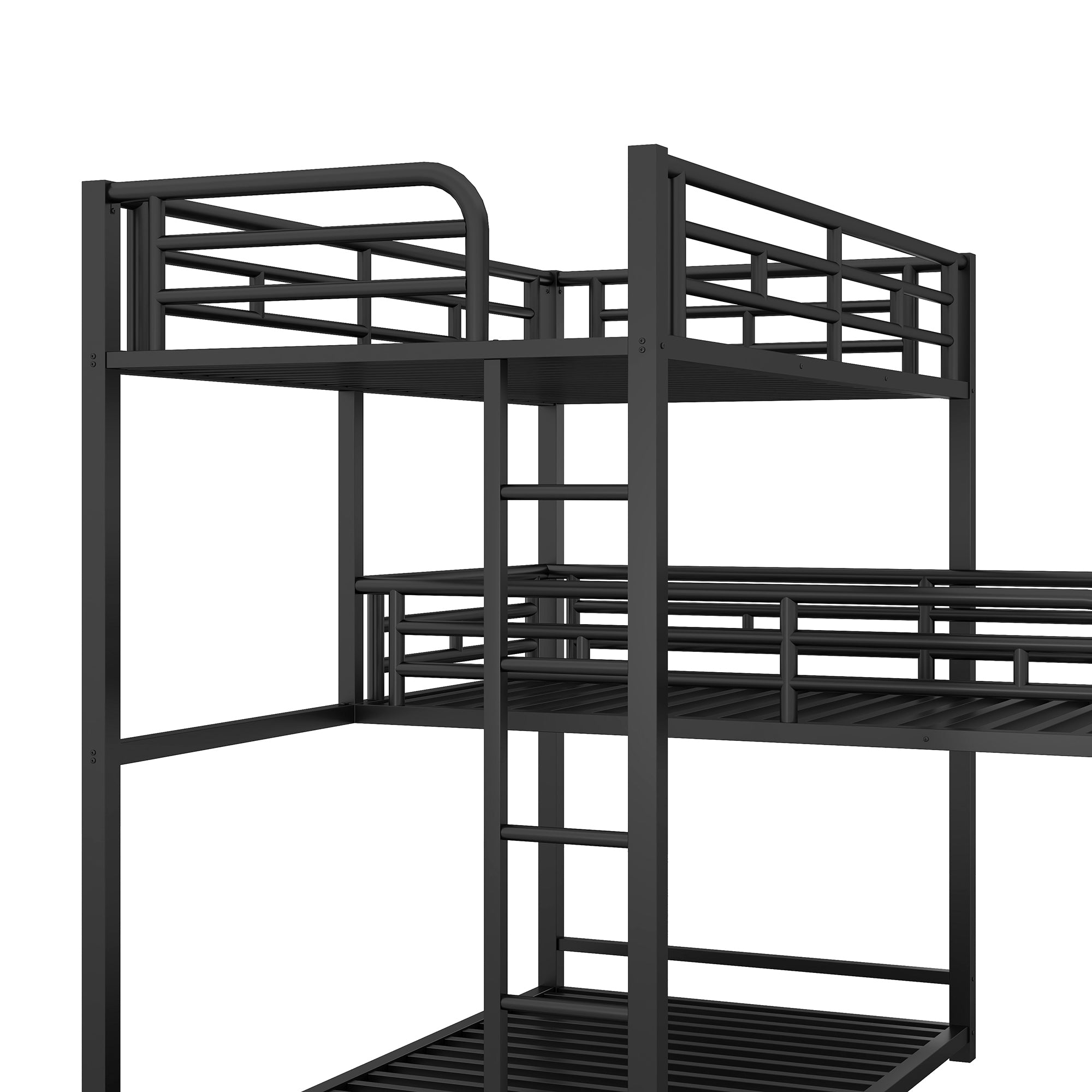 L-shaped Metal Triple Twin Size Bunk Bed, Black(OLD SKU:SM000605AAB)