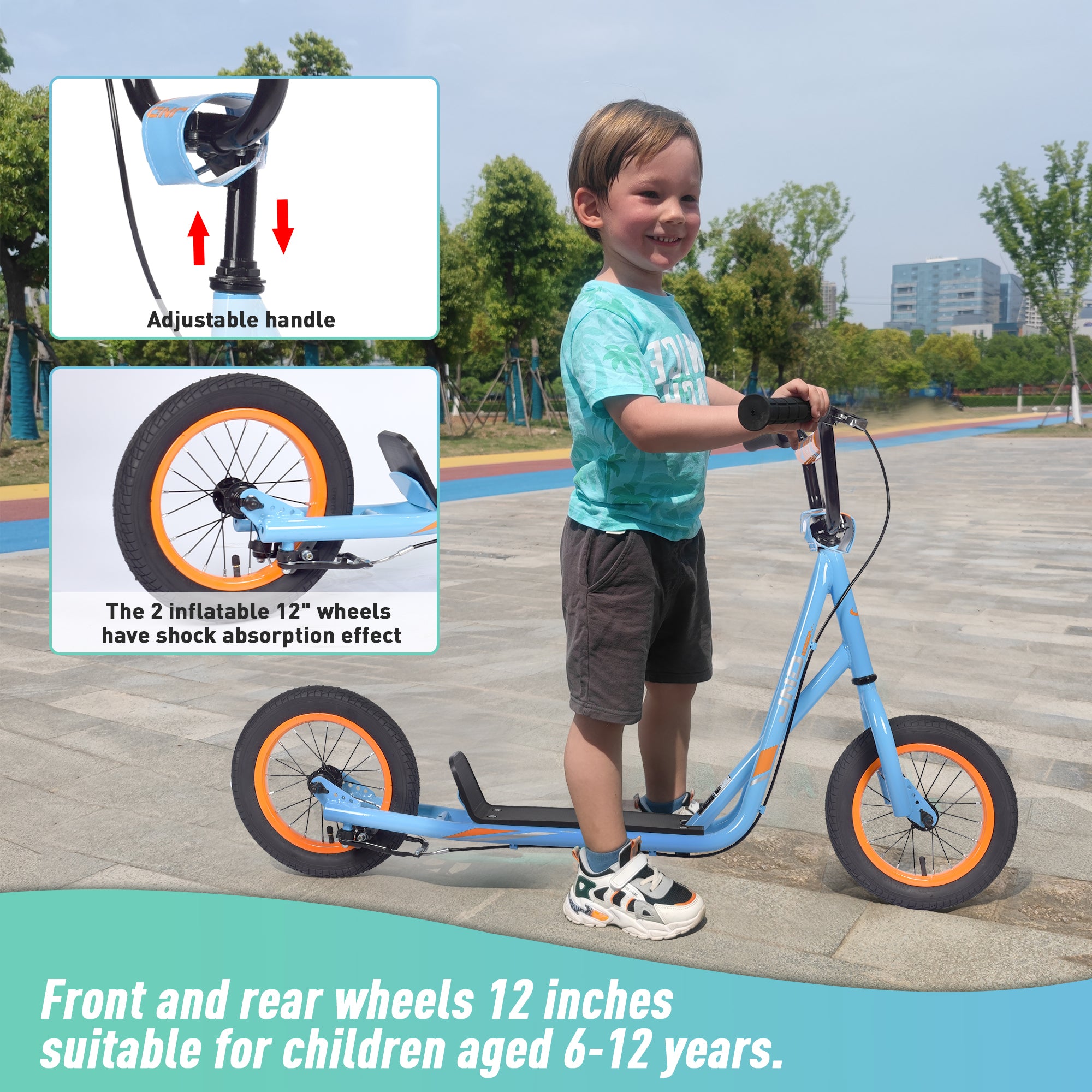 Youth Scooter Kick Scooter for Kids 6+ with Adjustable Handlebar, 12 Inch Inflatable Wheels ,Widened non-slip Footboard