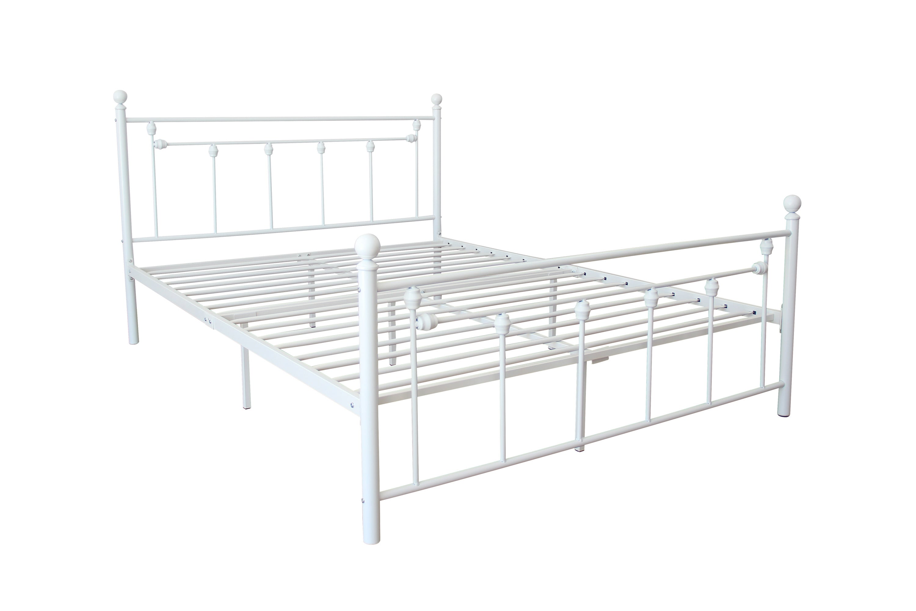 Queen Size Metal Bed Frame with Headboard and Footboard (White)