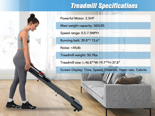 NEW Folding Treadmills Walking Pad Treadmill for Home Office -2.5HP Walking Treadmill With Incline 0.5-7.5MPH 265LBS Capacity Treadmill for Walking Running