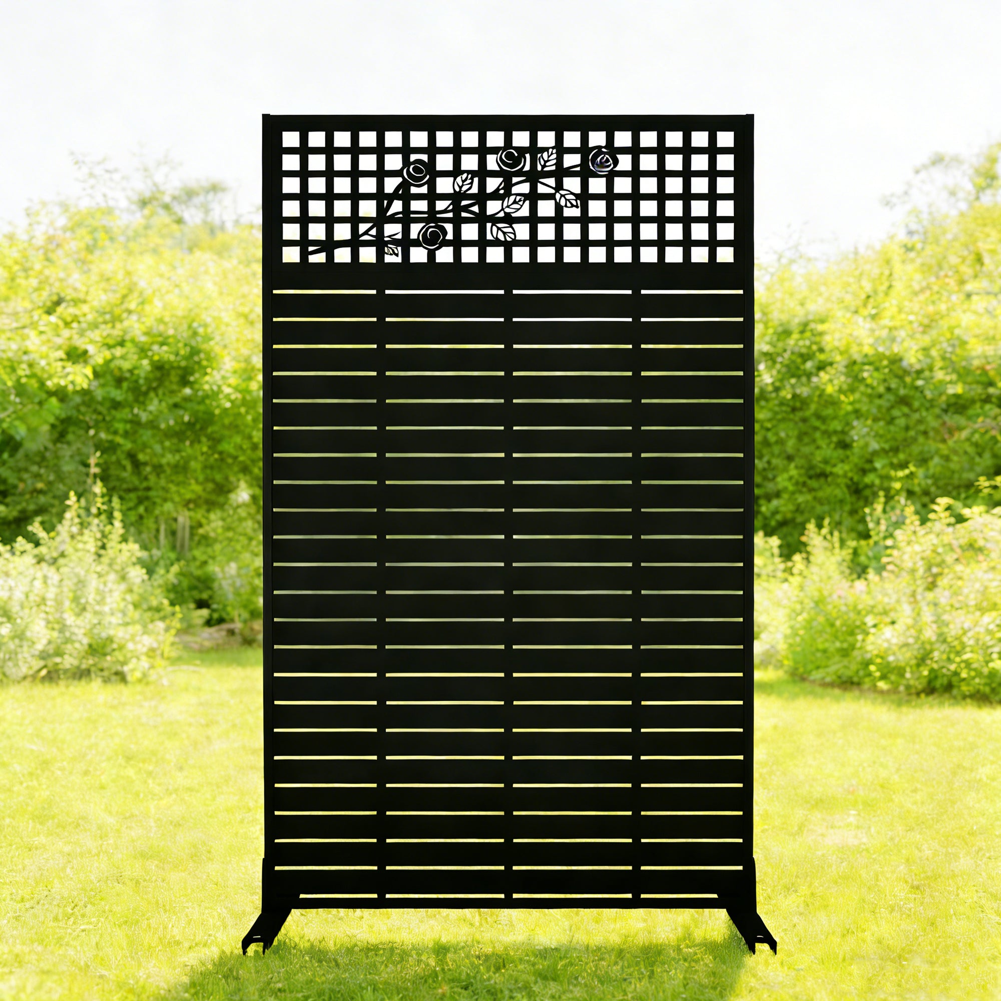 Rose Black metal freestanding privacy screen divider 72 inch, front view
