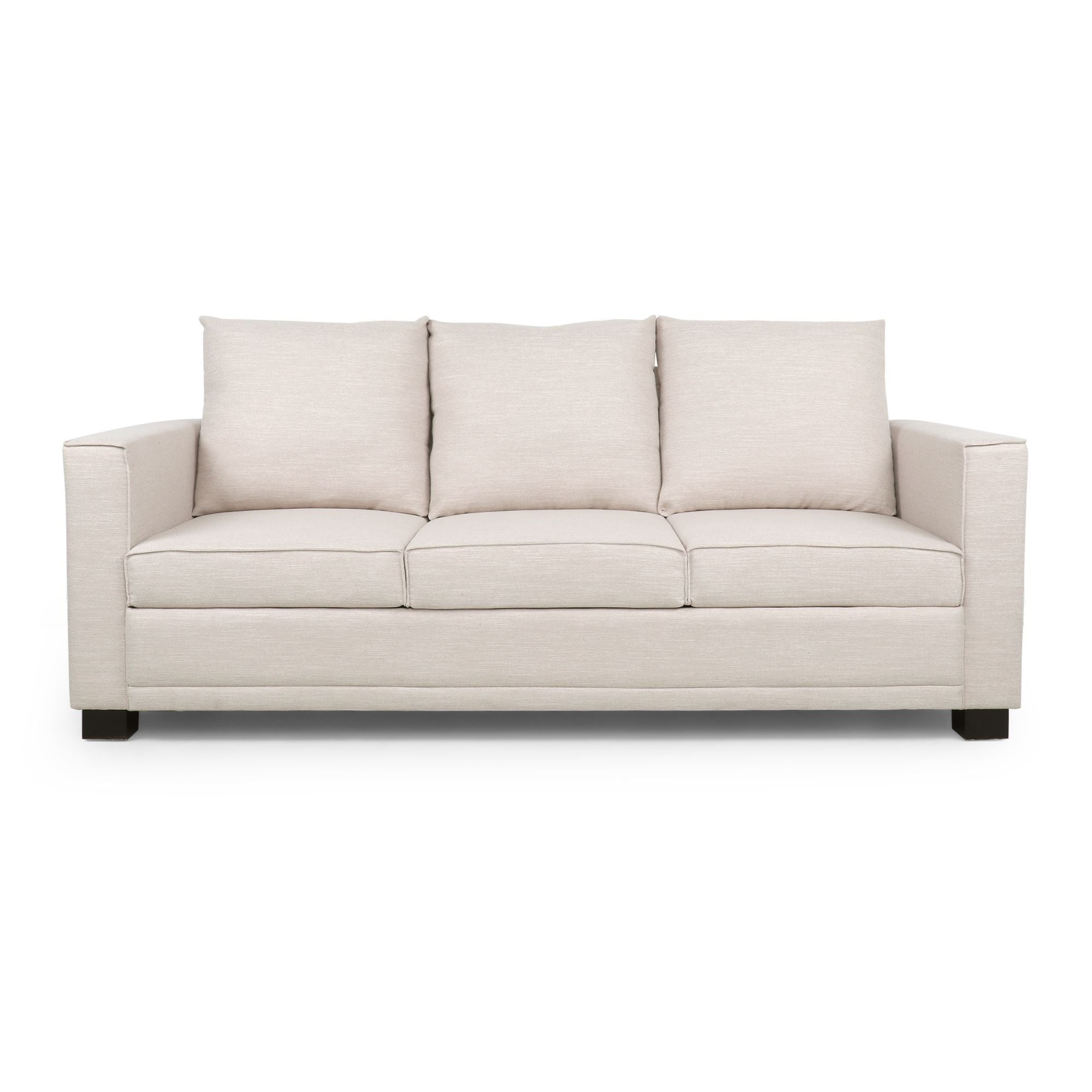 Contemporary Light Beige Fabric 3-Seater Sofa with Square Arms – Comfortable, Stylish, and Cozy, Perfect for Family Seating and Relaxing Evenings, Modern Design and High-Quality Upholstery