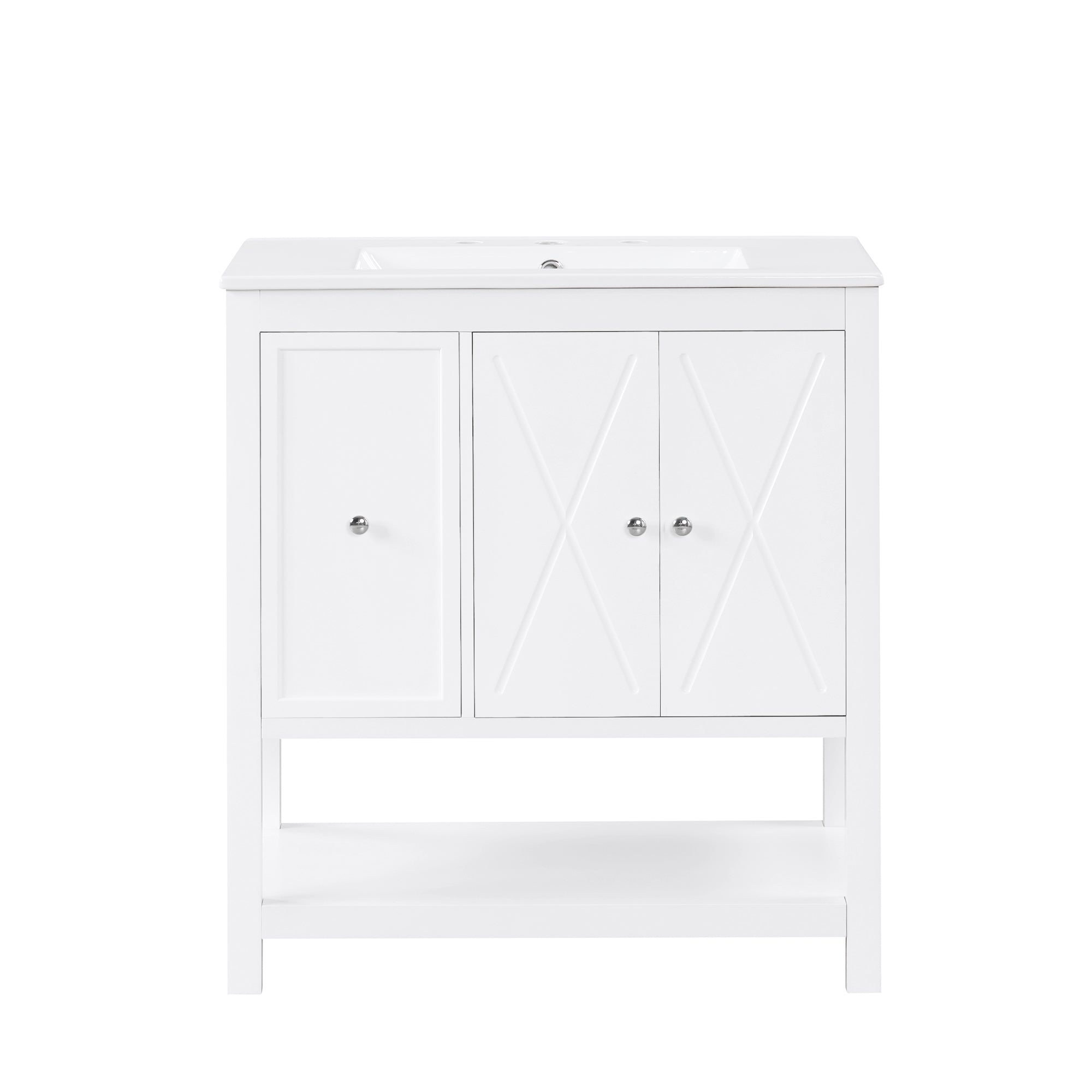 30" Bathroom Vanity with Sink Top, Bathroom Vanity Cabinet with Two Doors and One Drawer, MDF Boards, Solid Wood, One Package, White