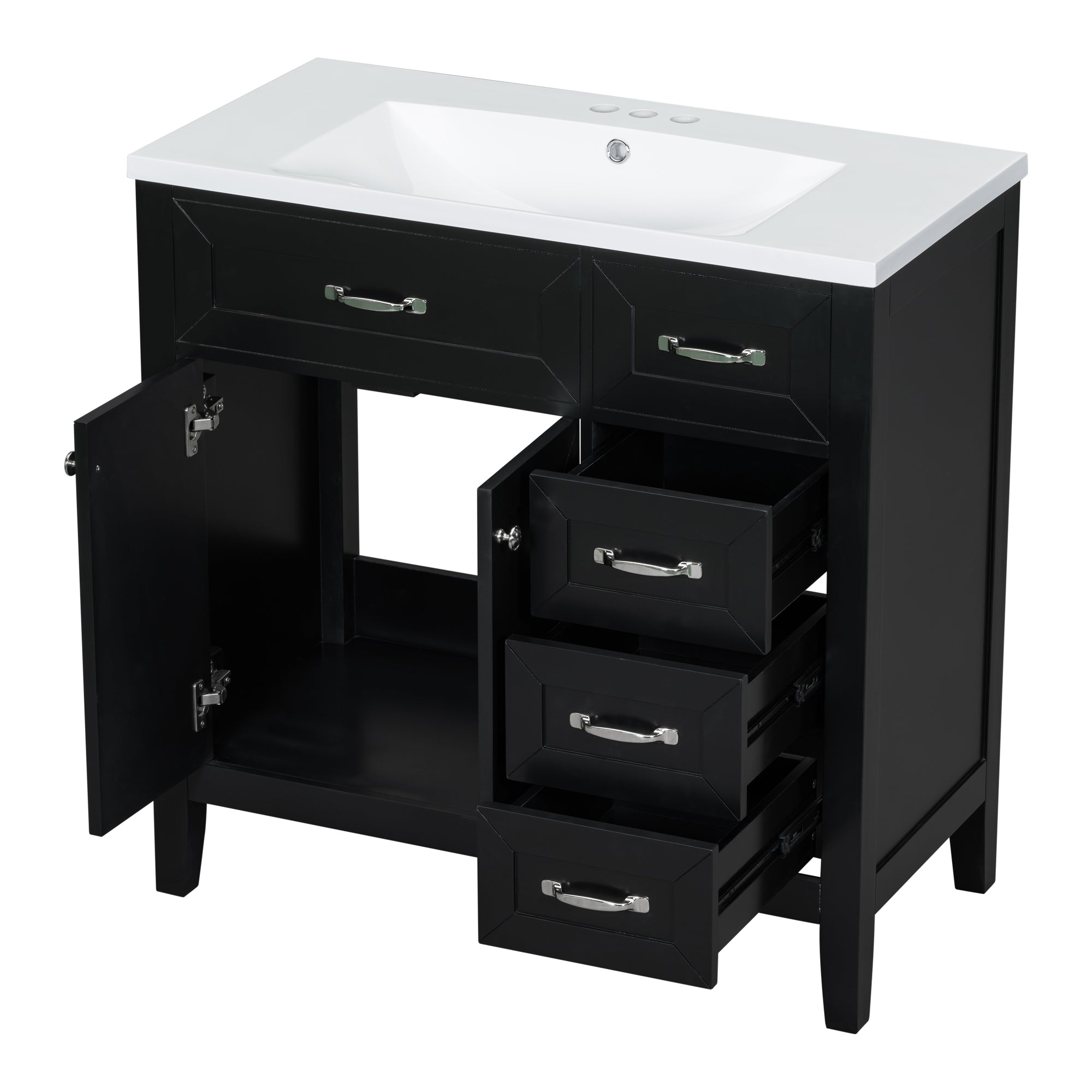 36" Bathroom Vanity with Sink Combo, Black Bathroom Cabinet with Drawers, Solid Frame and MDF Board (Old Sku:JL000007AAB)