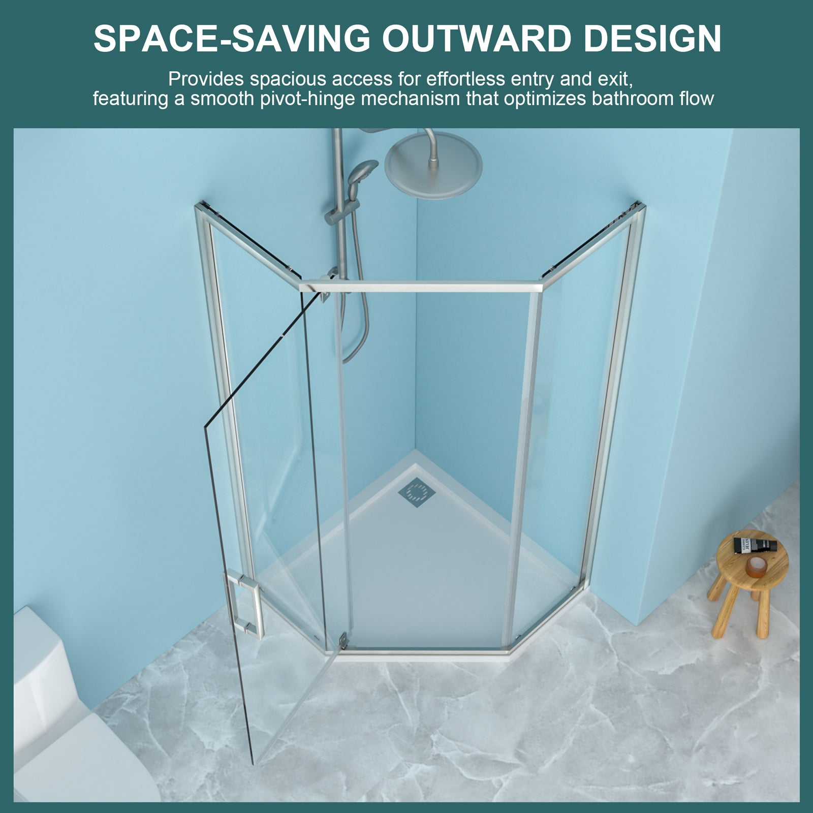 34-1/8 x 72 in Semi-Frameless Neo-Angle Shower Enclosure - 34-1/8 x 72 in / Brushed Silver view 4