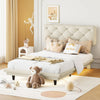 Twin Size Upholstered Bed with Light Stripe, Floating Platform Bed, Linen Fabric,Beige