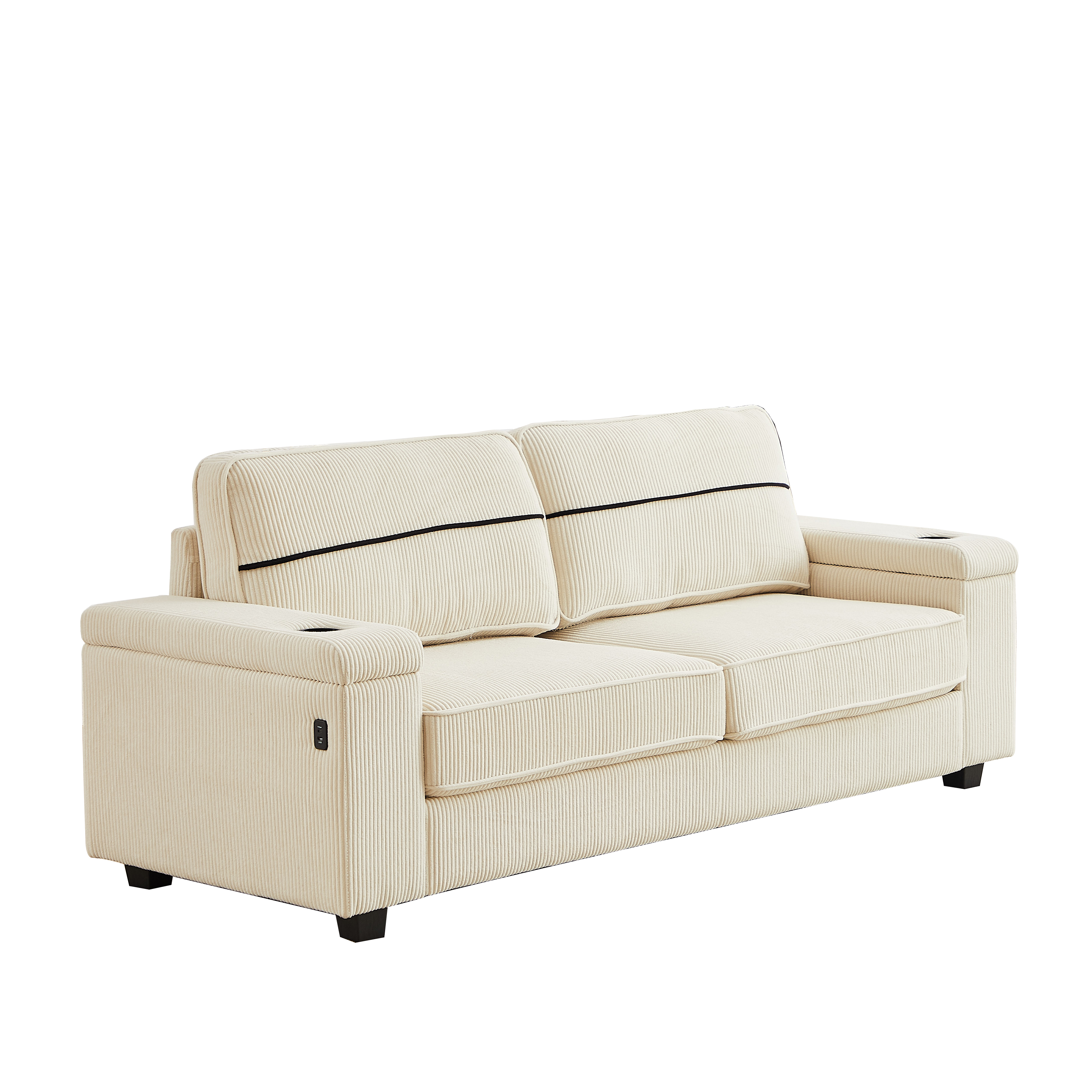 86.5 inch Sofa Couch- Deep Seat Sofa with two storage spaces, T-Pyce Charging Ports , USB Charging Ports & 2 Cup ,Corduroy 3 Seater Couch, Modern Sofas for Living Room