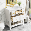 30'' Bathroom Vanity with Resin Sink Combo, Free Standing Single Vanity Set with 5 Drawers, Solid Wood Frame Bathroom Storage Cabinet, White