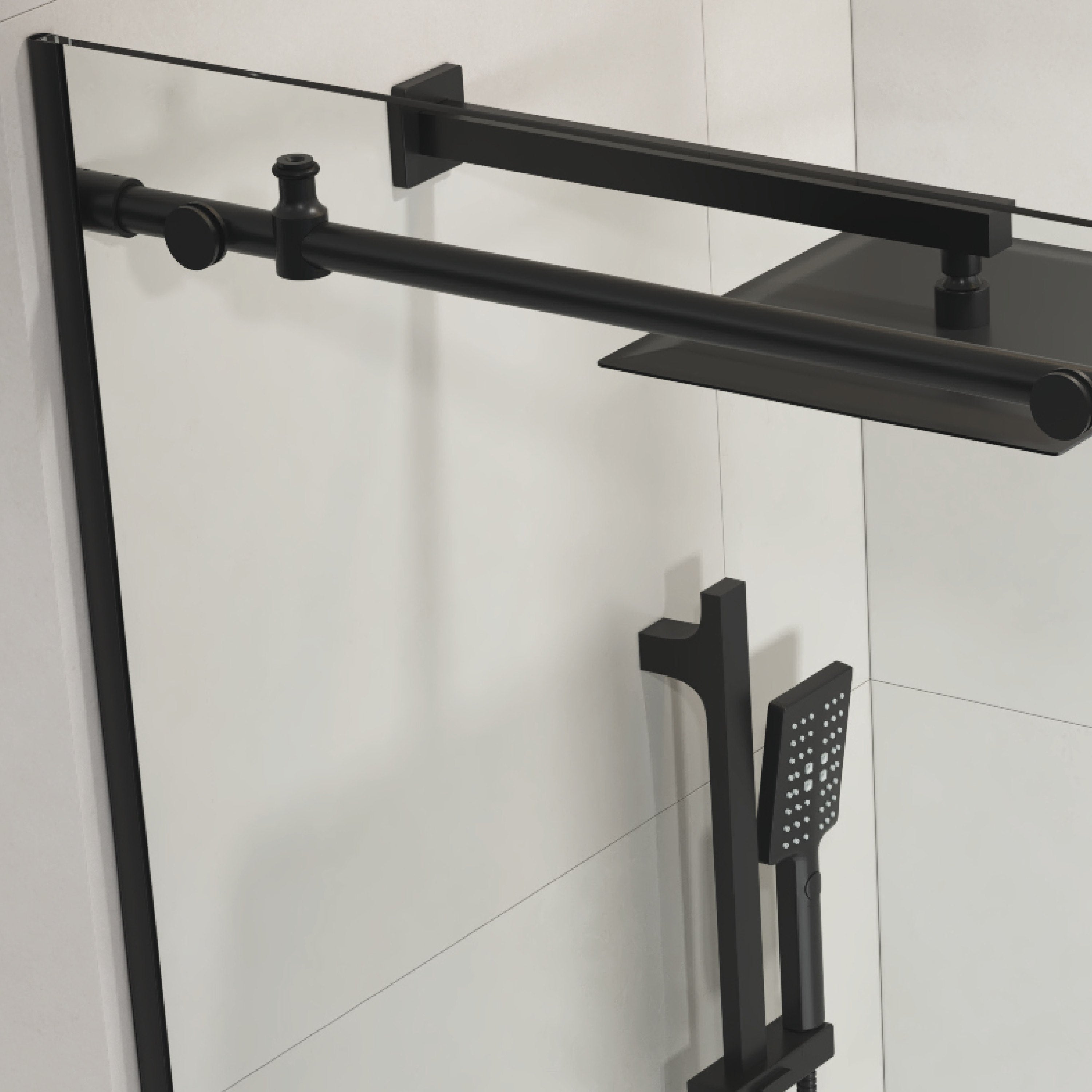 60"W x 76"H Sliding Frameless Shower Door in Matte Black with Clear Glass