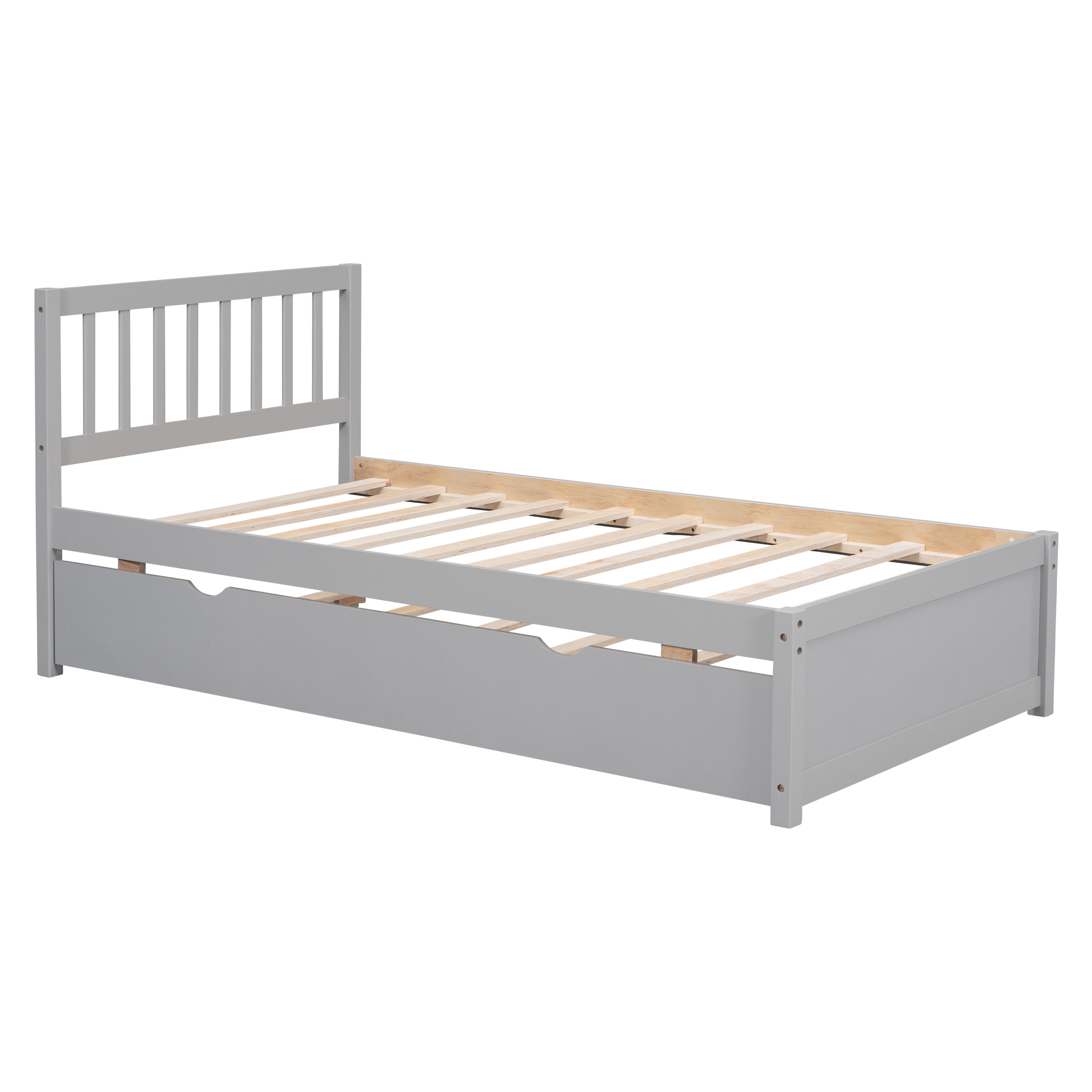 Modern Design Wooden Twin Size Platform Bed Frame with Trundle for Grey Color