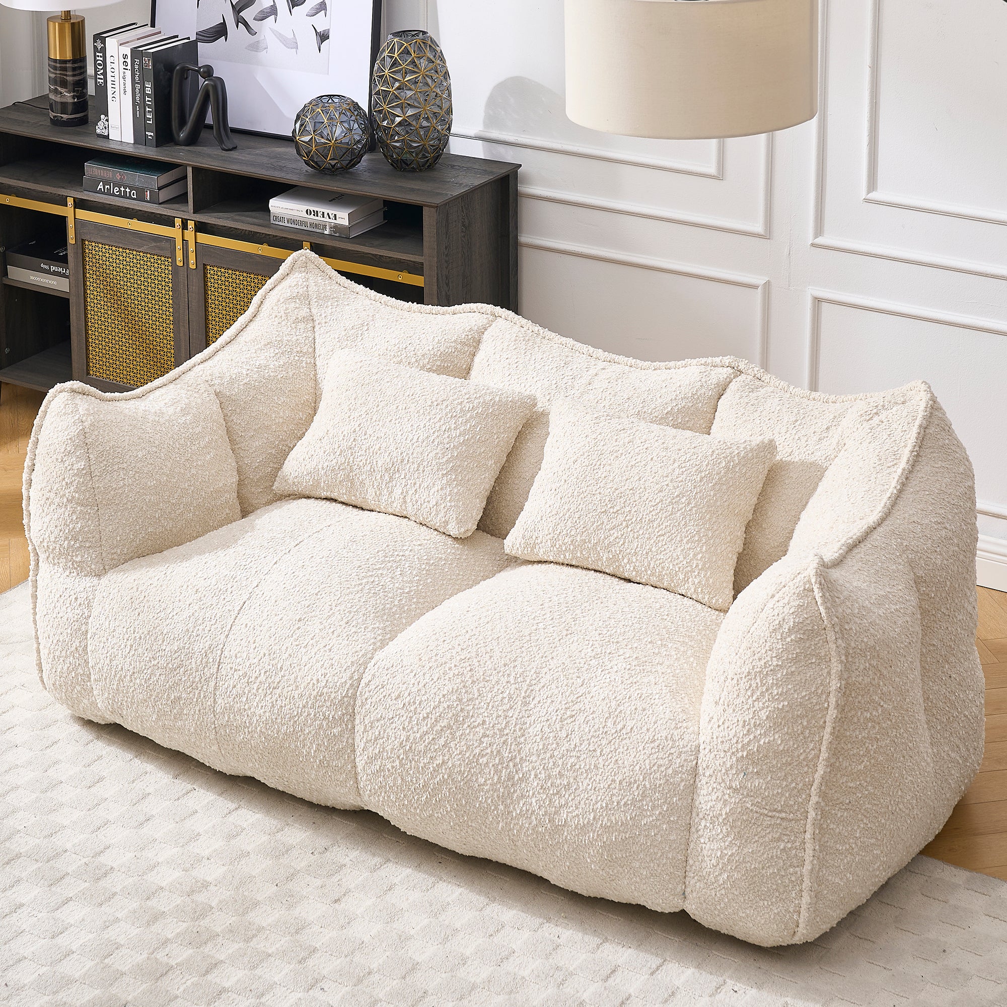 Foam-core two-person beanbag recliner in living space, lifestyle view