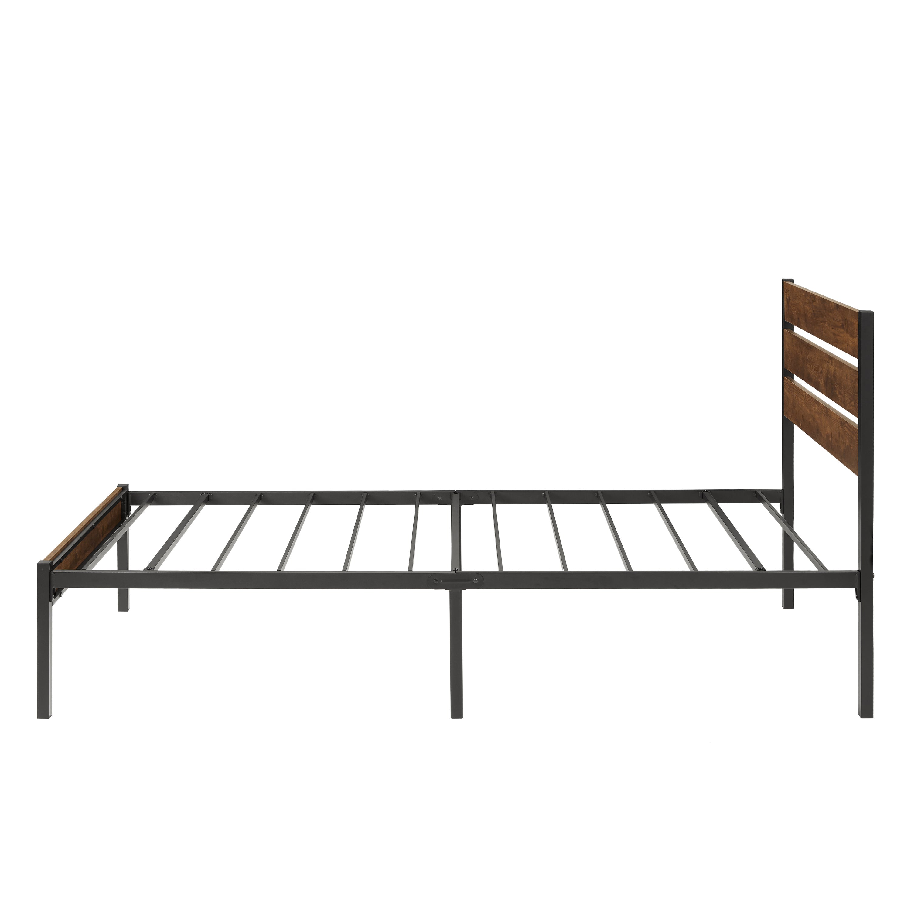 Twin Size Bed Frame with Wood Headboard, Metal Frame with Strong Slats, Noise Free,No Box Spring Needed-Brown