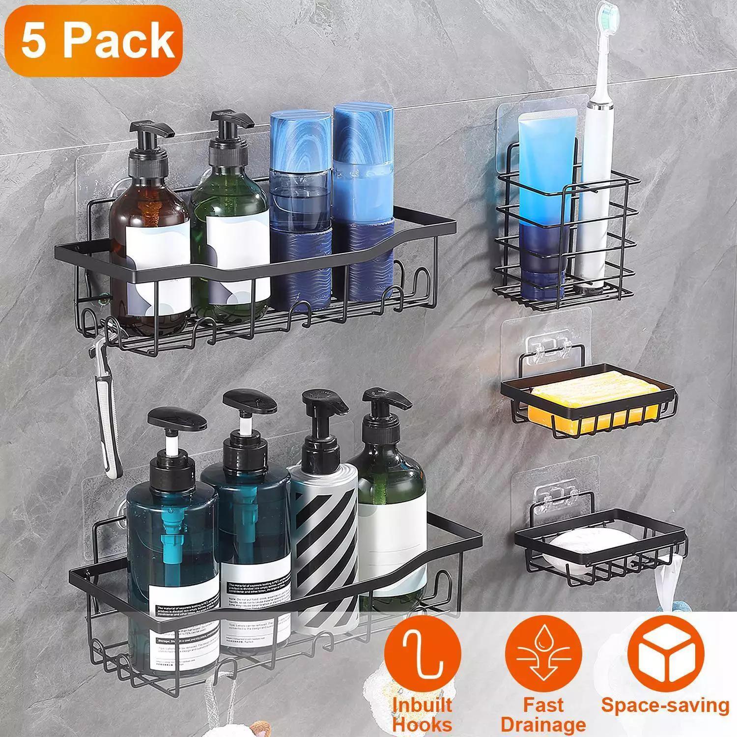 5-Piece Shower Caddy Set – Wall Hanging Bathroom Organizer & Corner Rack