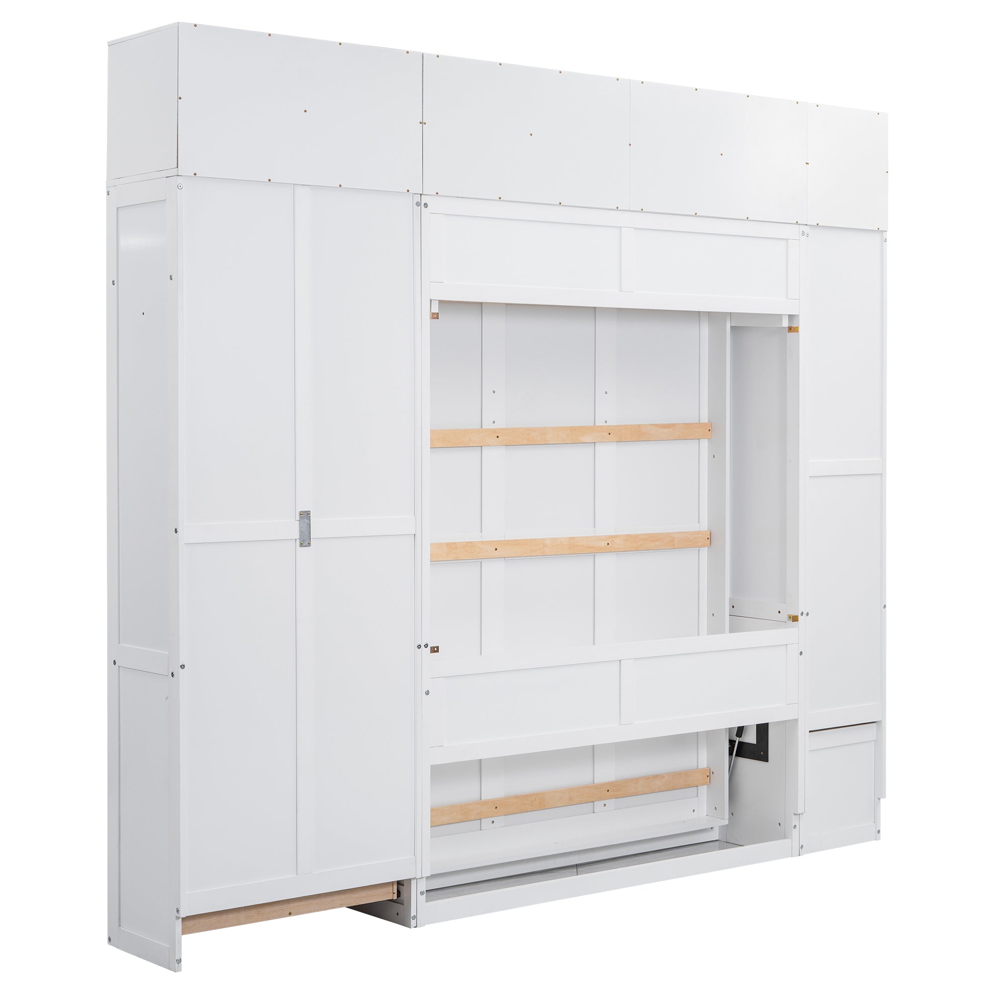 Full Size Murphy Bed with Lockers and Wardrobes, With installation video, White