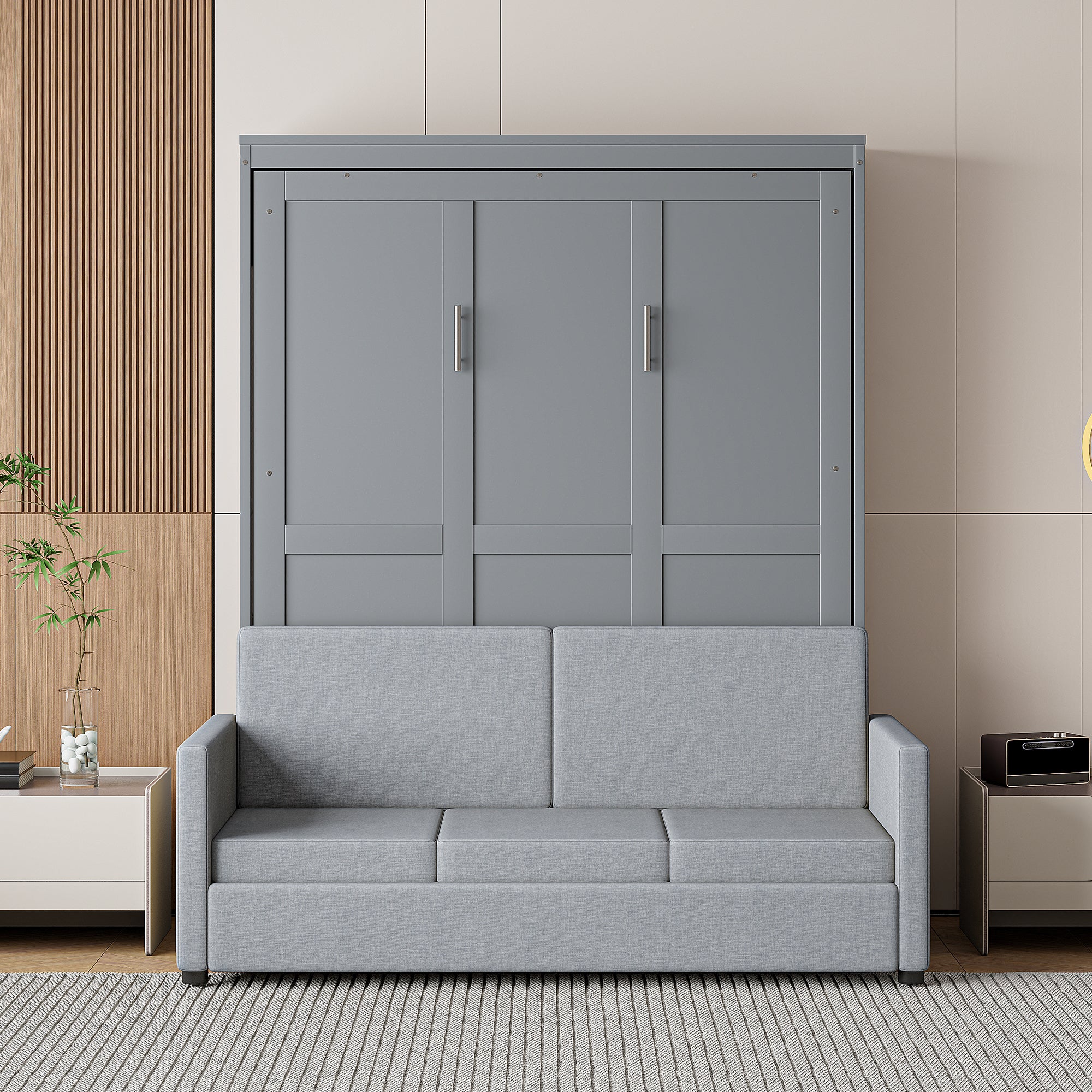 Full Size Murphy Bed Wall Bed with Cushion,Gray