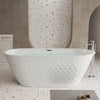 59 inch acrylic freestanding oval bathtub, gloss white with diamond pattern, front view