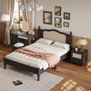 3 Pieces Bedroom Set with Full Size Wooden Bed Frame, 1 Vintage  Nightstand and 1 Makeup Vanity Set with Stool,Black