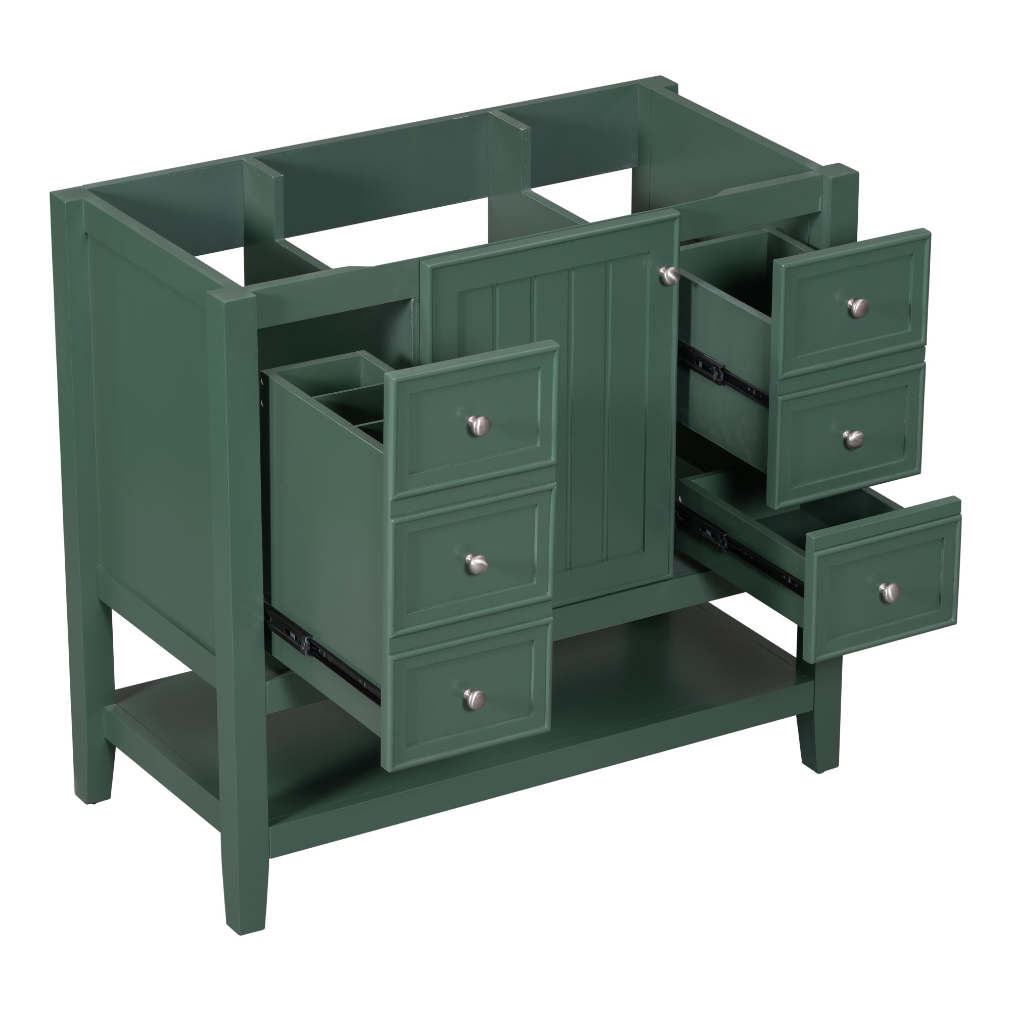 36" Bathroom Vanity without Sink, Cabinet Base Only, One Cabinet and three Drawers, Green