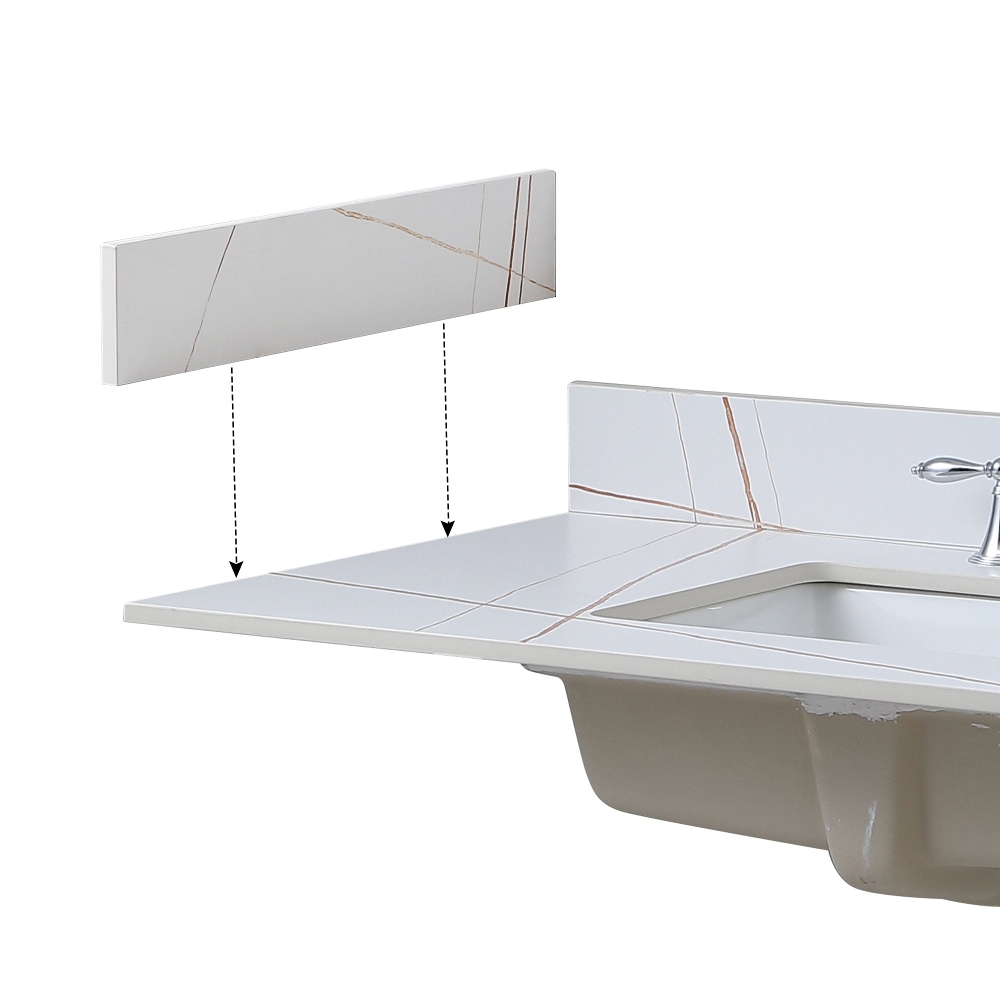 Montary Sintered stone   bathroom vanity top white gold  side splash