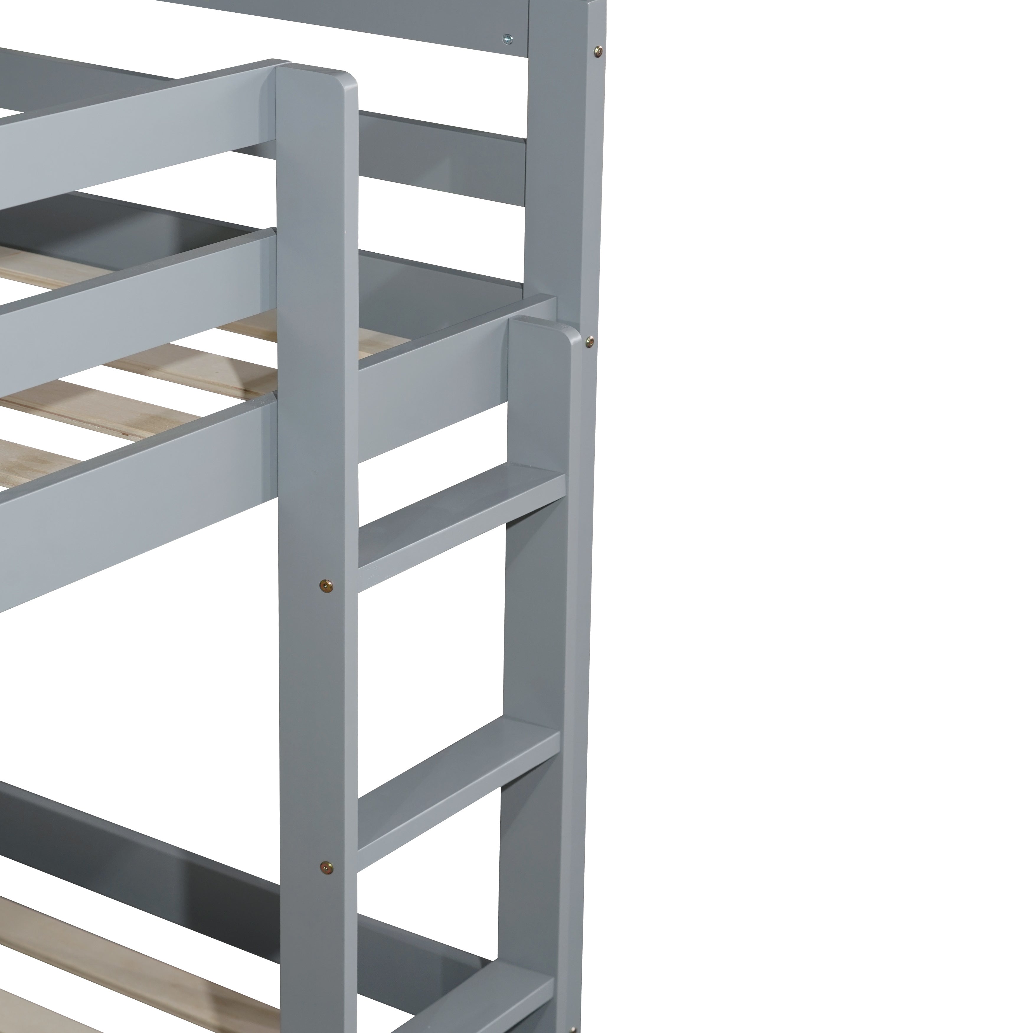 Grey floor bunk bed strengthened slat platform close-up
