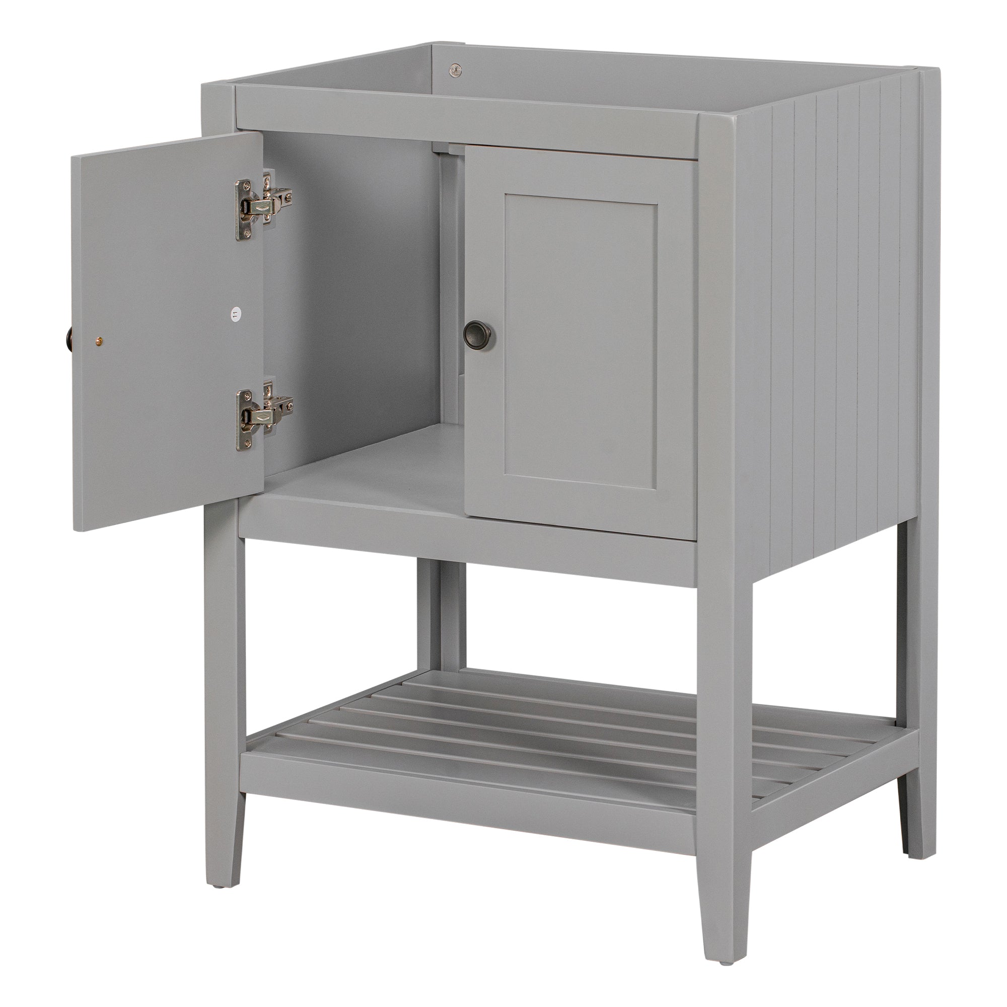 24" Bathroom Vanity Base Only, Soild Wood Frame, Bathroom Storage Cabinet with Doors and Open Shelf, Grey