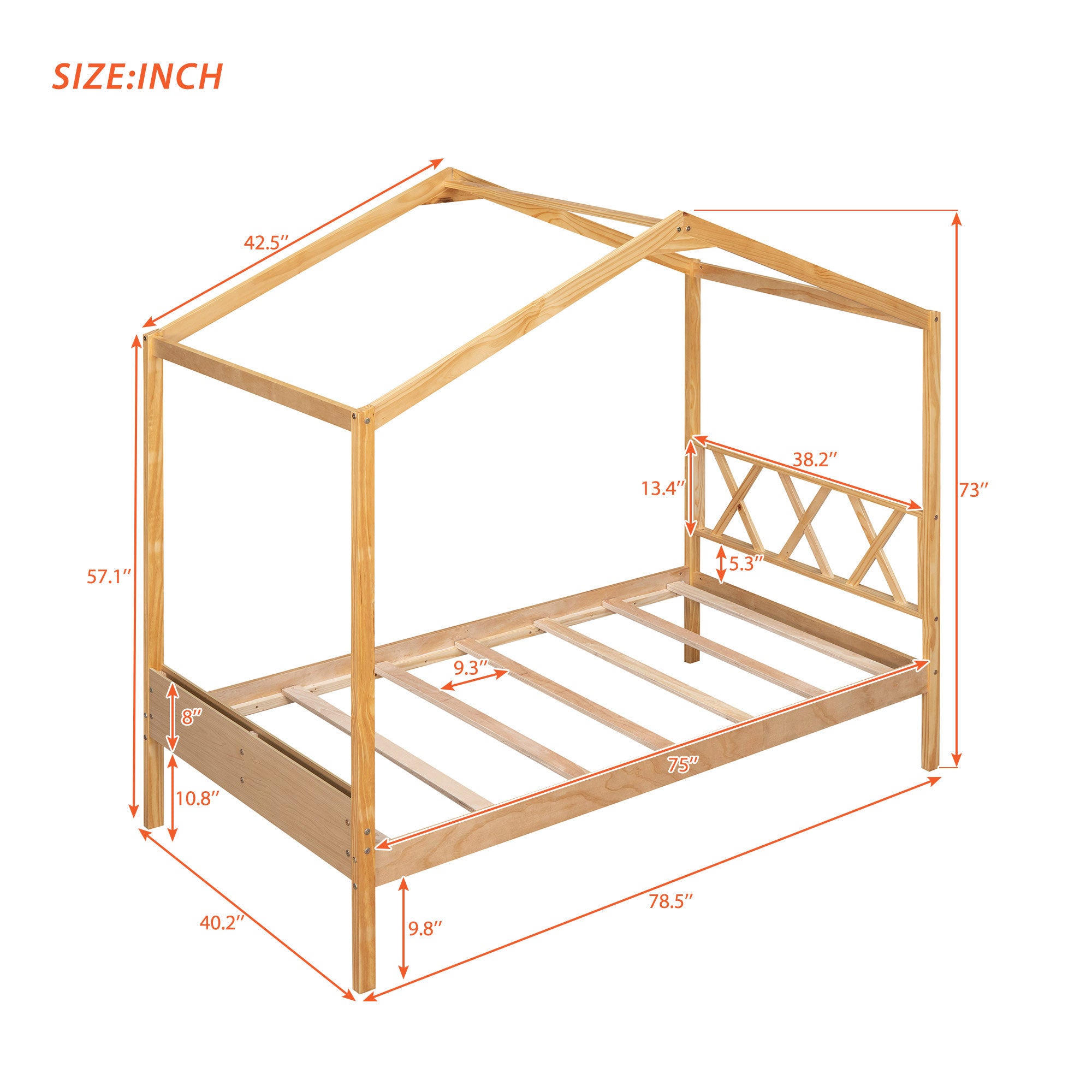 Twin Size Wood House Bed with Storage Space, Natural(OLD SKU: LP000001AAM)