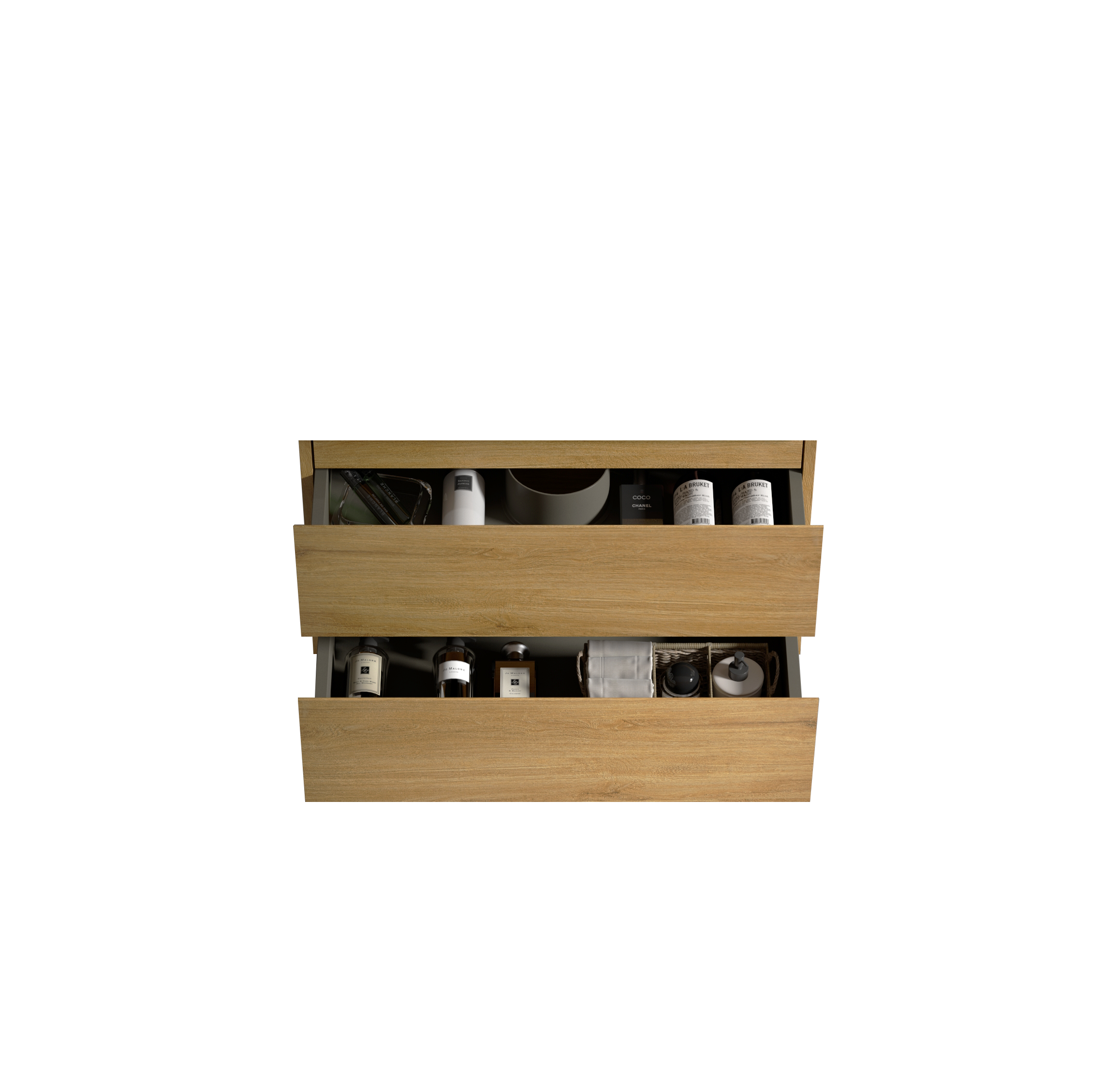 Alice30-106, Wall mount cabinet WITHOUT basin, Natural oak color, with two drawers, Pre-assembled