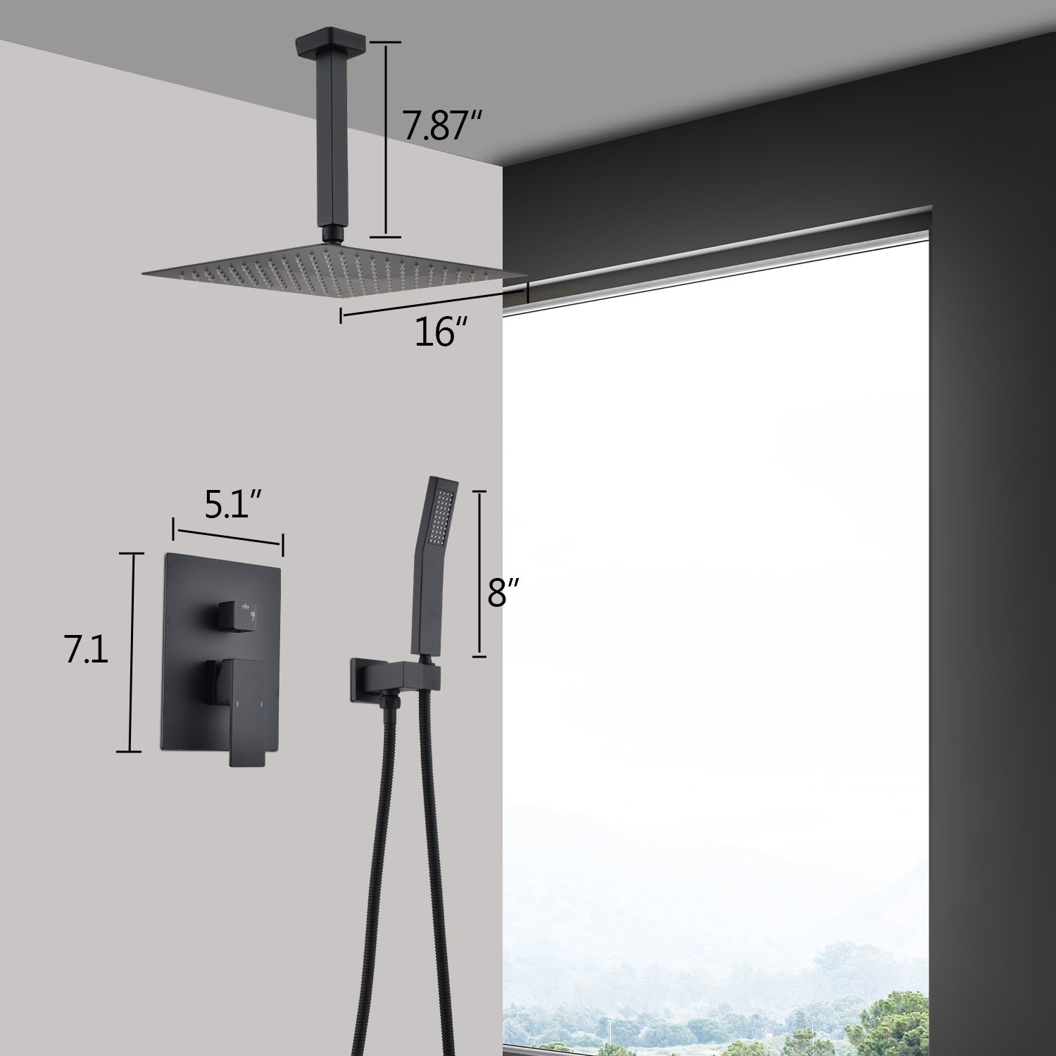 Ceiling Mounted Shower System Combo Set with Handheld and 16"Shower head