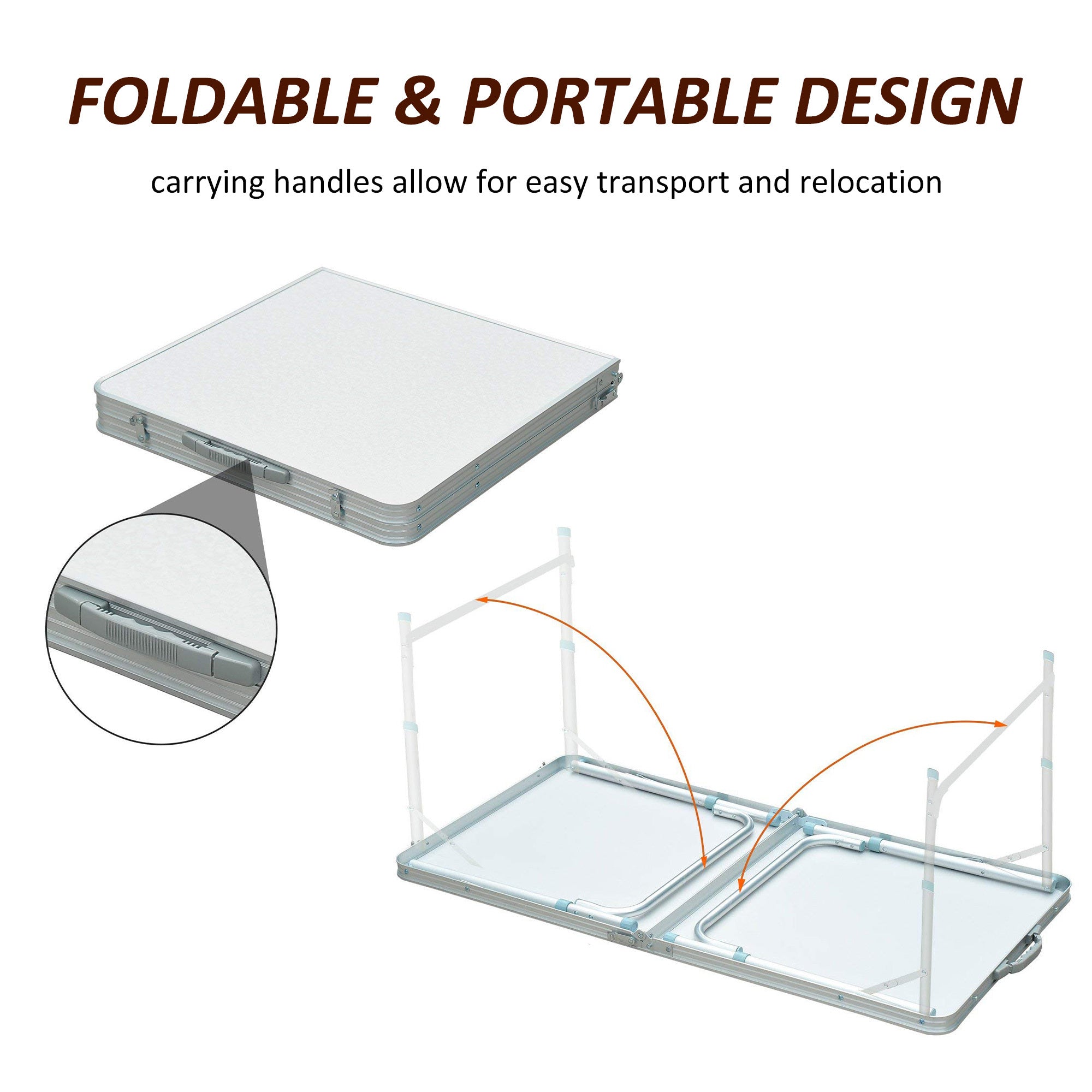 Outsunny 47" Folding Camping Table with Height Adjustability, Lightweight Portable Table with Carry Handle, Outdoor Folding Table Camping Accessories