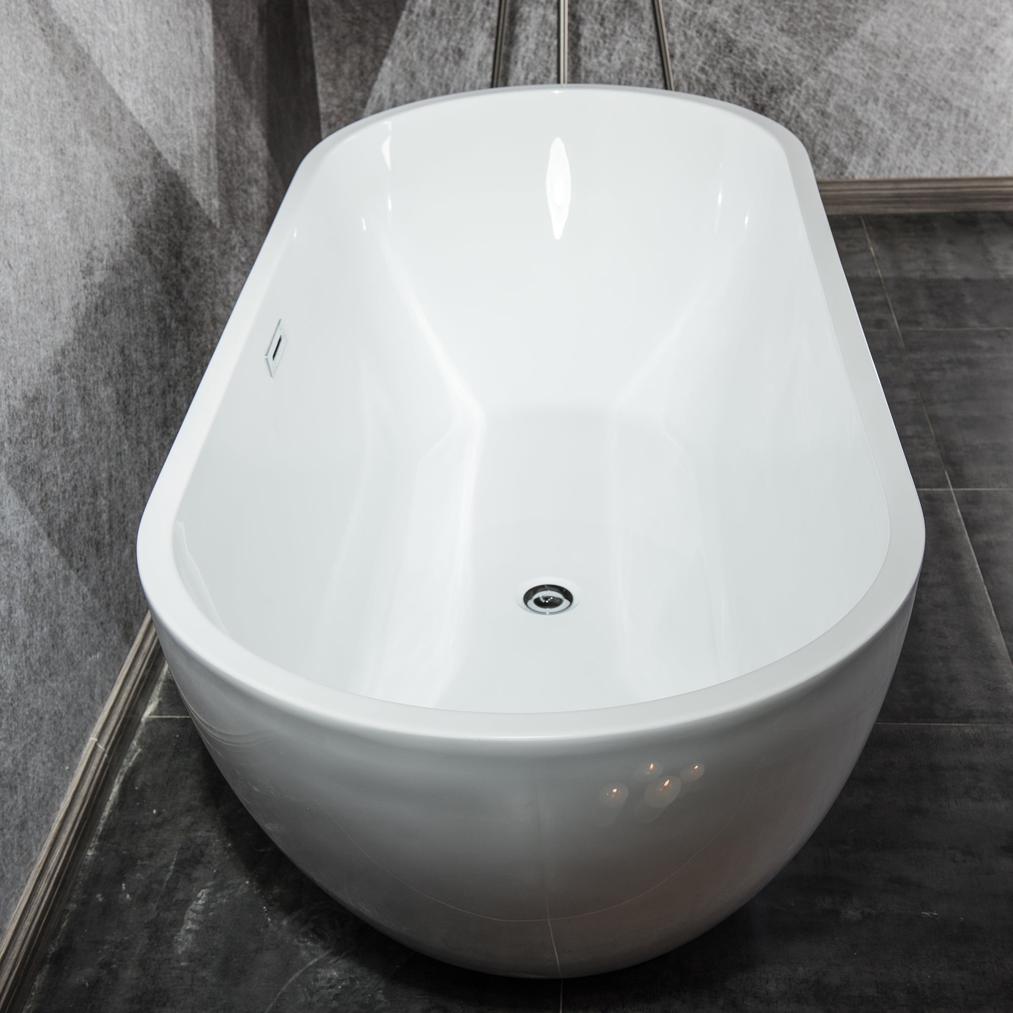 67'' Acrylic Freestanding White Soaking  Bathtub With Classic Oval Shape, Chrome Drain, Slotted Overflow, CUPC Certified, Glossy White 24A09-67