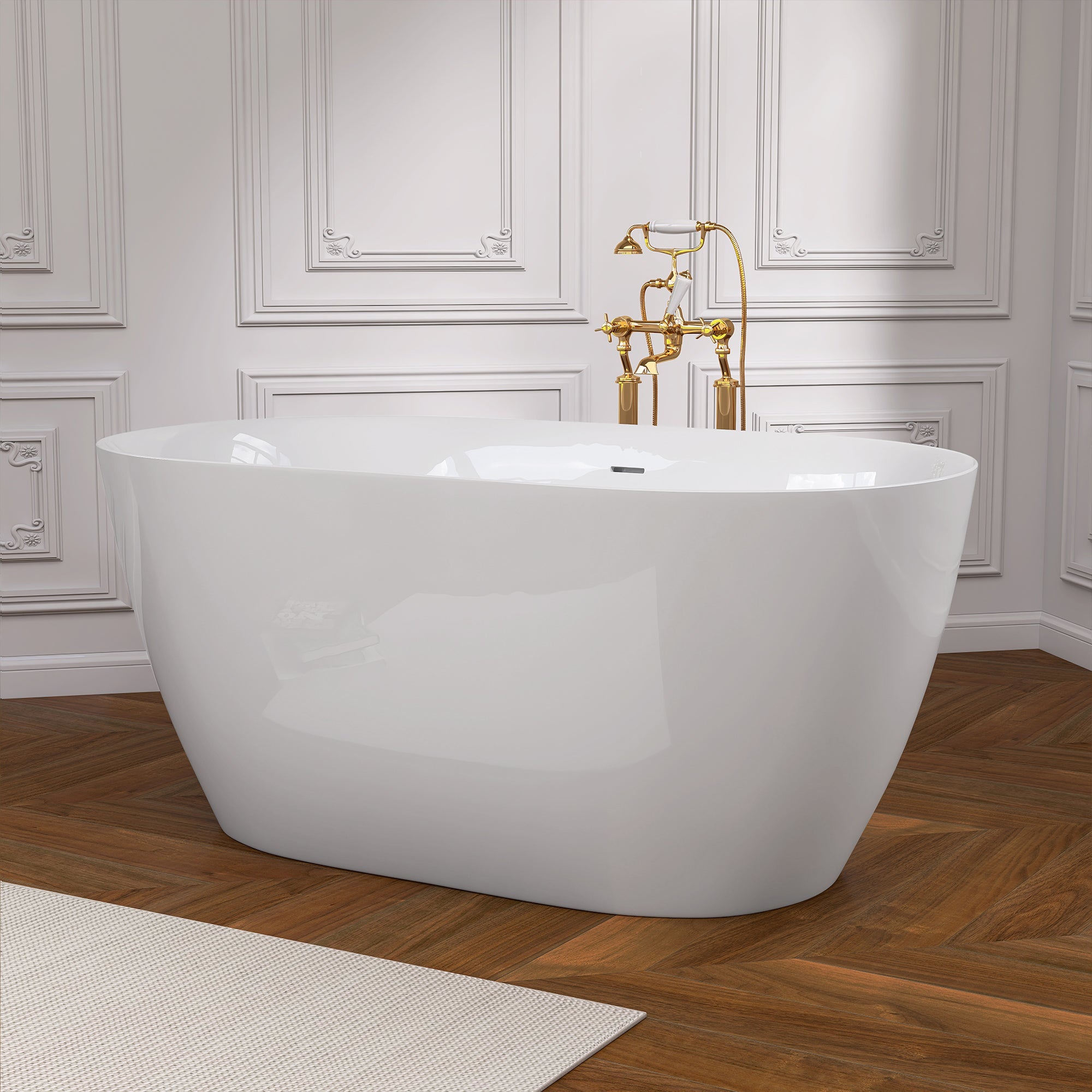 51" Acrylic Freestanding Bathtub Contemporary Soaking White Tub with Overflow and Pop-up Drain Glossy White