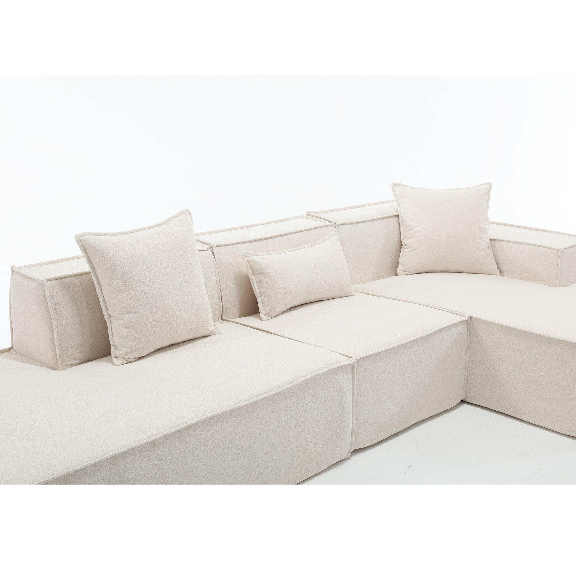 [VIDEO PROVIDED] Modular combination living room sofa set, modern minimalist sofa, free installation sofa, L-shaped, Italian minimalist tofu block sofa, Right-Hand Facing,Terrycloth fabric ,Beige