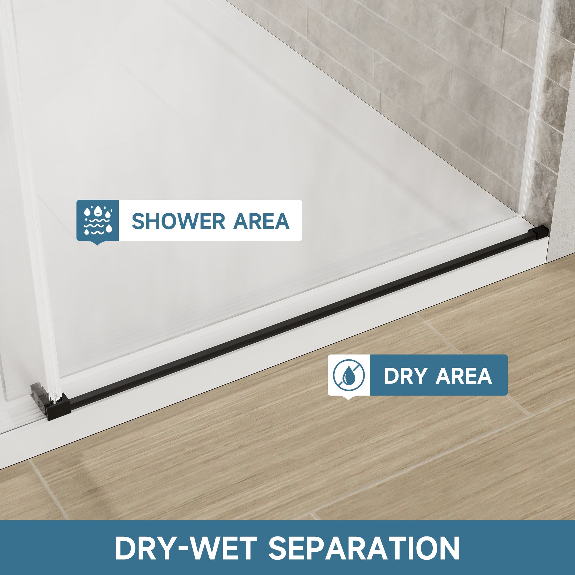 56-60 x 60 in Frameless Single Sliding Bathtub Door - 56-60 x 60 in / Matte Black / 5/16 in Glass view 5