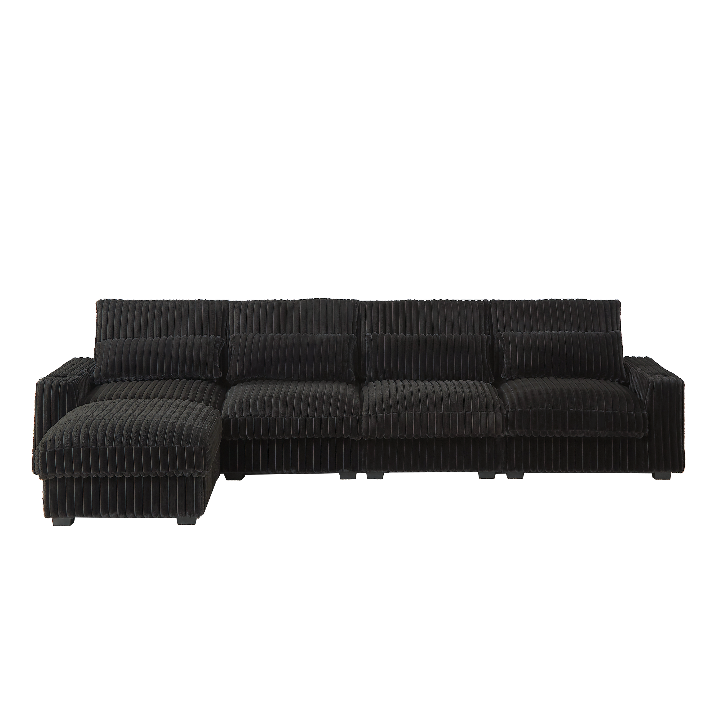 126-inch Corduroy With Cup Holder Super Large L-Shaped Sofa, Movable Footrest, Four Waist Pillows And Four Back Cushion, With USB Port And Type-C Port