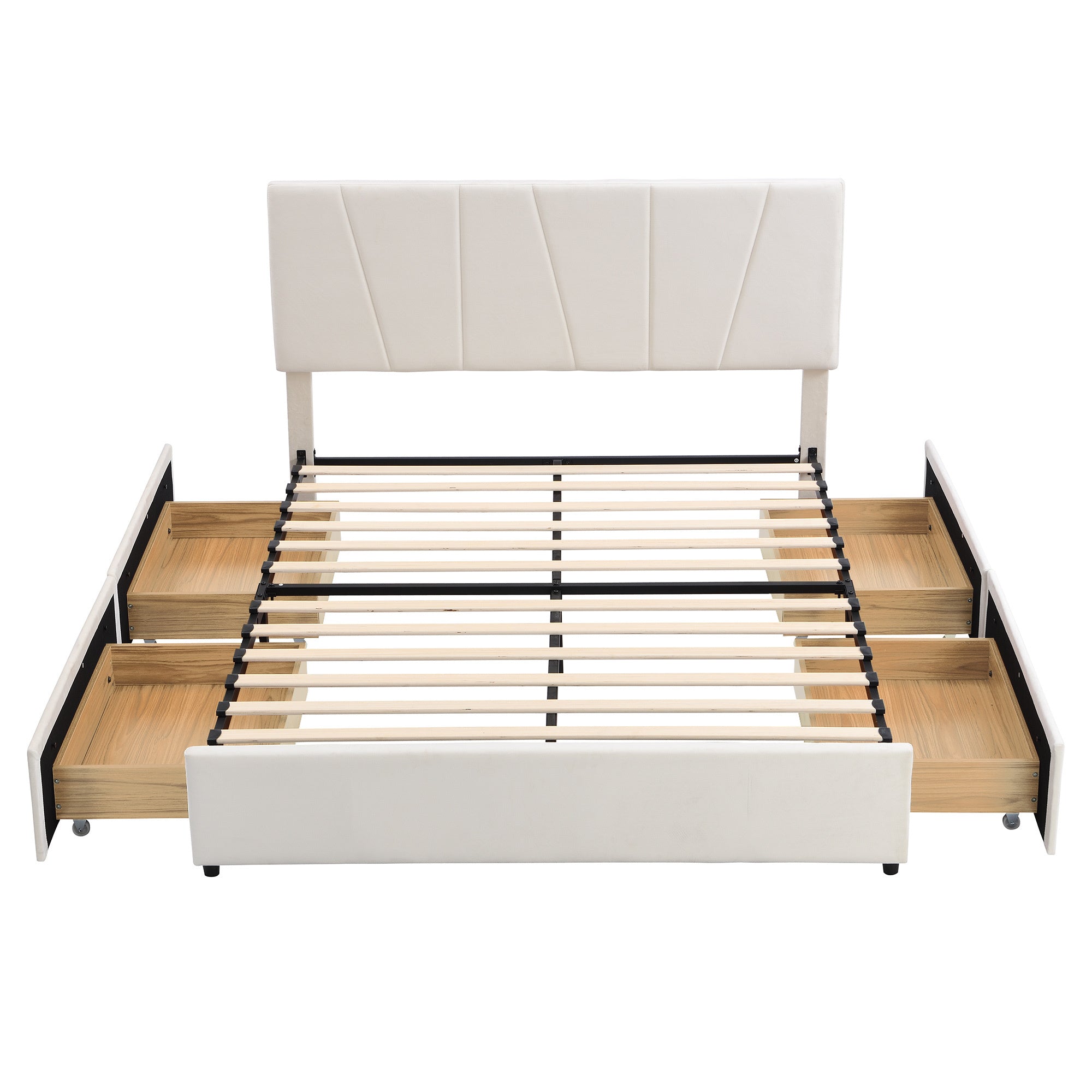 Queen Size Upholstery Platform Bed with Four Drawers on Two Sides, Adjustable Headboard, Beige(Old SKU: WF291774AAA)