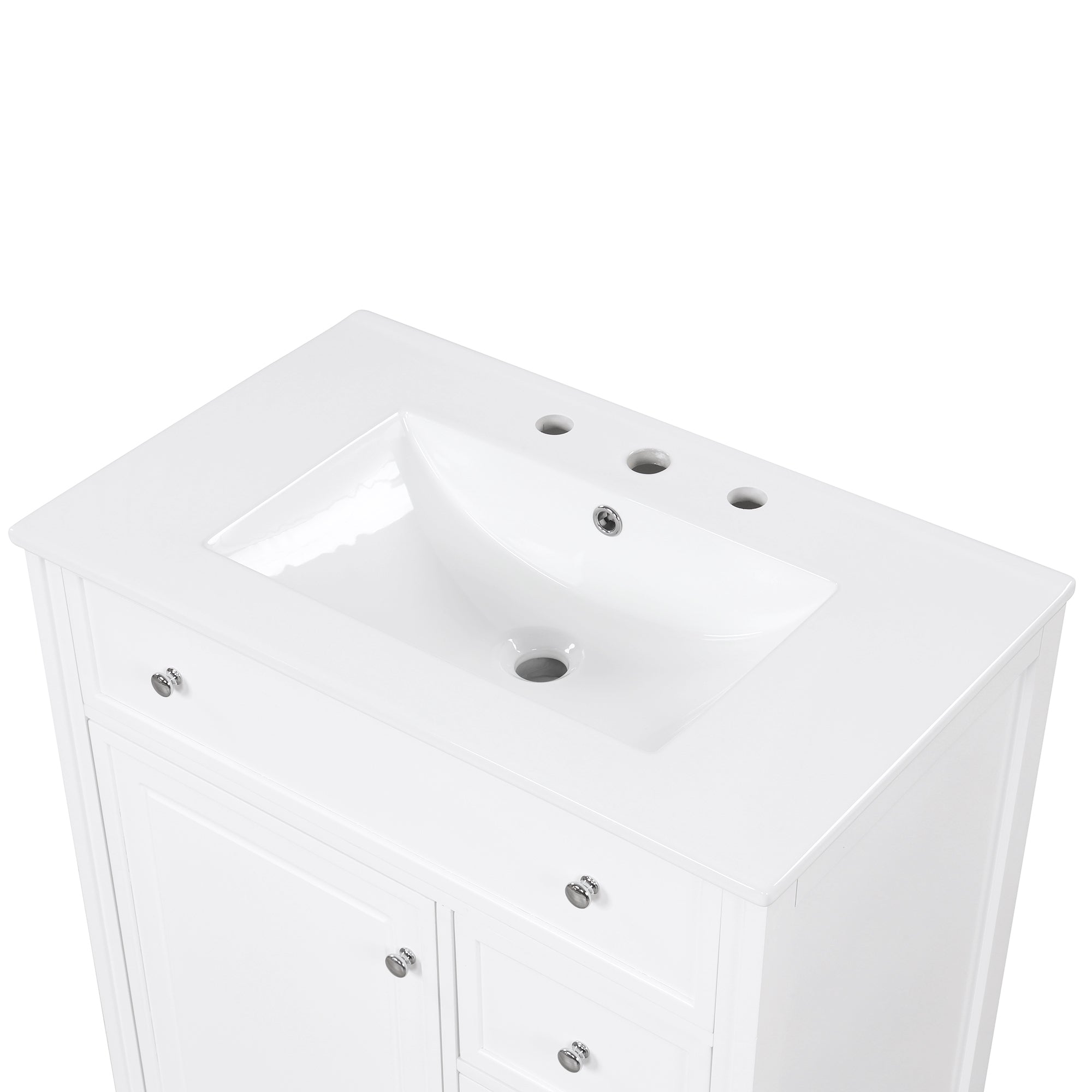 30" Bathroom Vanity with Sink Top, Bathroom Vanity Cabinet with Door and Two Drawers, MDF Boards, Solid Wood, One Package, White