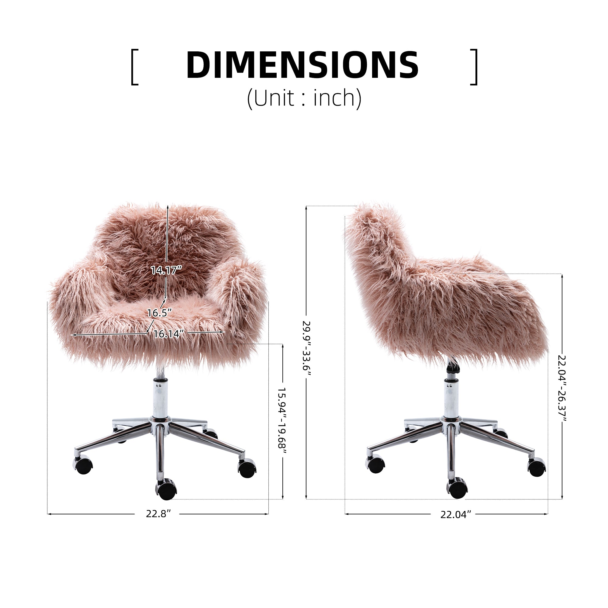 HengMing Modern Faux fur home  office chair, fluffy chair for girls, makeup vanity Chair