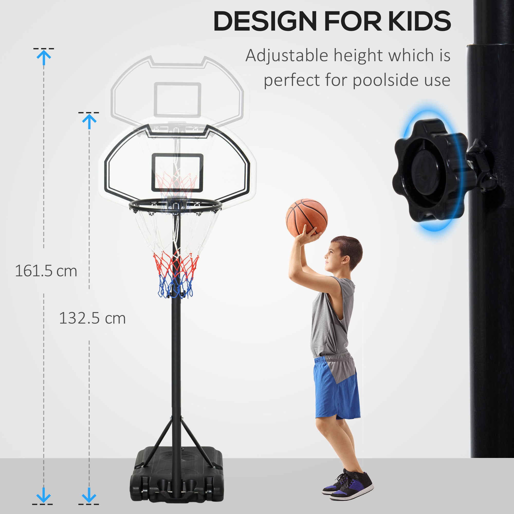 Aosom Poolside Basketball Hoop Stand Portable Basketball System Goal,  Adjustable Height 3'-4', 30" Backboard