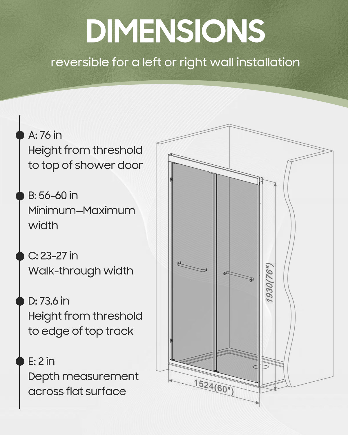 Framed Both Sliding Glass Shower Doors 60" W x 76"H with 1/4"(6mm) Clear Tempered Glass, Silver  Finish, Big Rollers, Square Rail, Self-cleaning coating on both sides