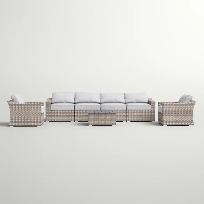 Fully Assembled 6-Person All-Weather Wicker Sectional Seating Group with Cushions