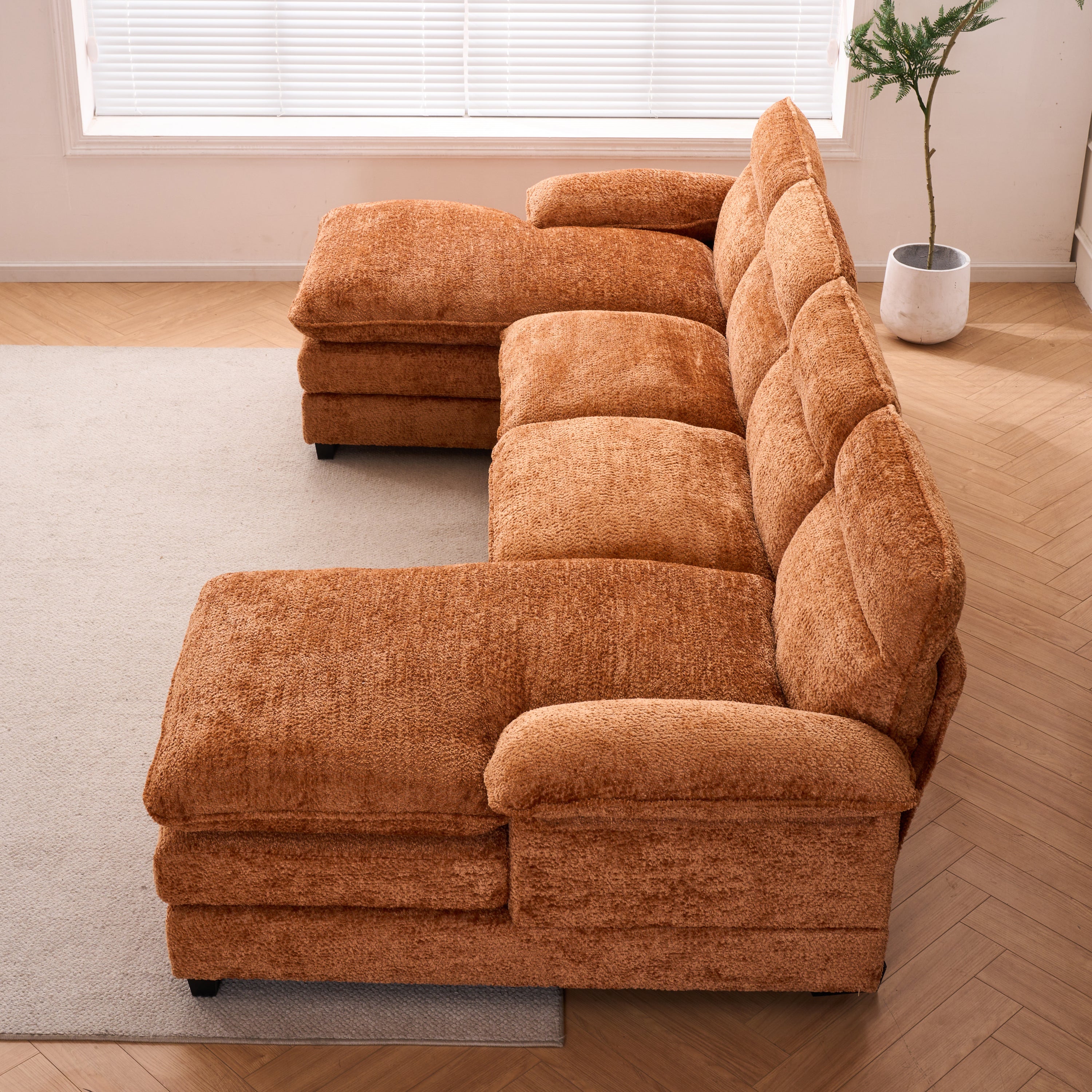 U-shaped profile sofa, including two single seats and two chaise, modular sofa, Chenille sofa,Orange