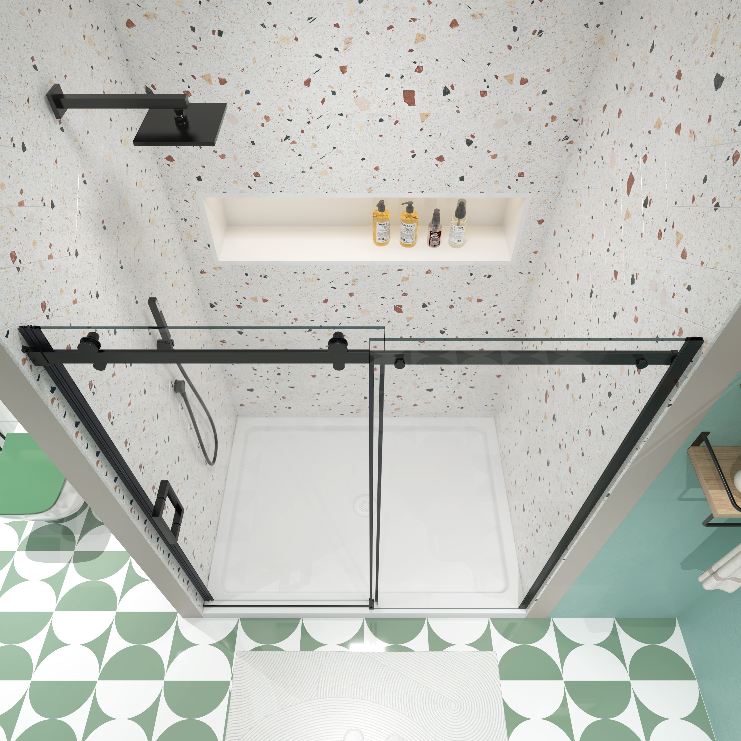 46-48 x 74 in Matte Black Sliding Shower Door - 46-48 x 74 in / Matte Black view 3