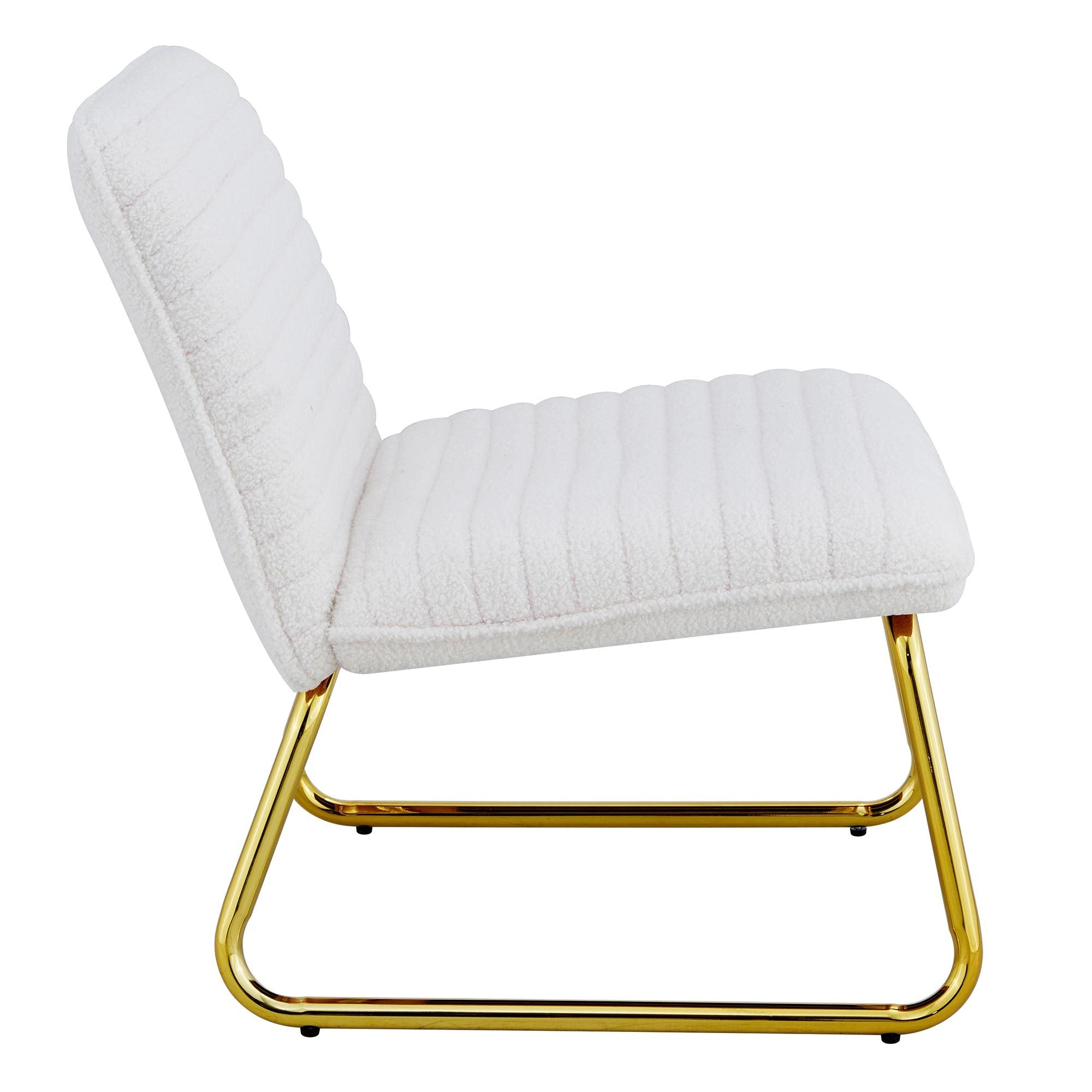 One White minimalist armless sofa chair with plush cushion and backrest paired with golden metal legs, suitable for offices, restaurants, kitchens, bedrooms