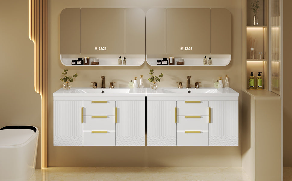 36'' Wall Mounted Bathroom Vanity with Resin Sink, Floating Bathroom Storage Cabinet with 2 Drawers, Solid Wood Bathroom Cabinet