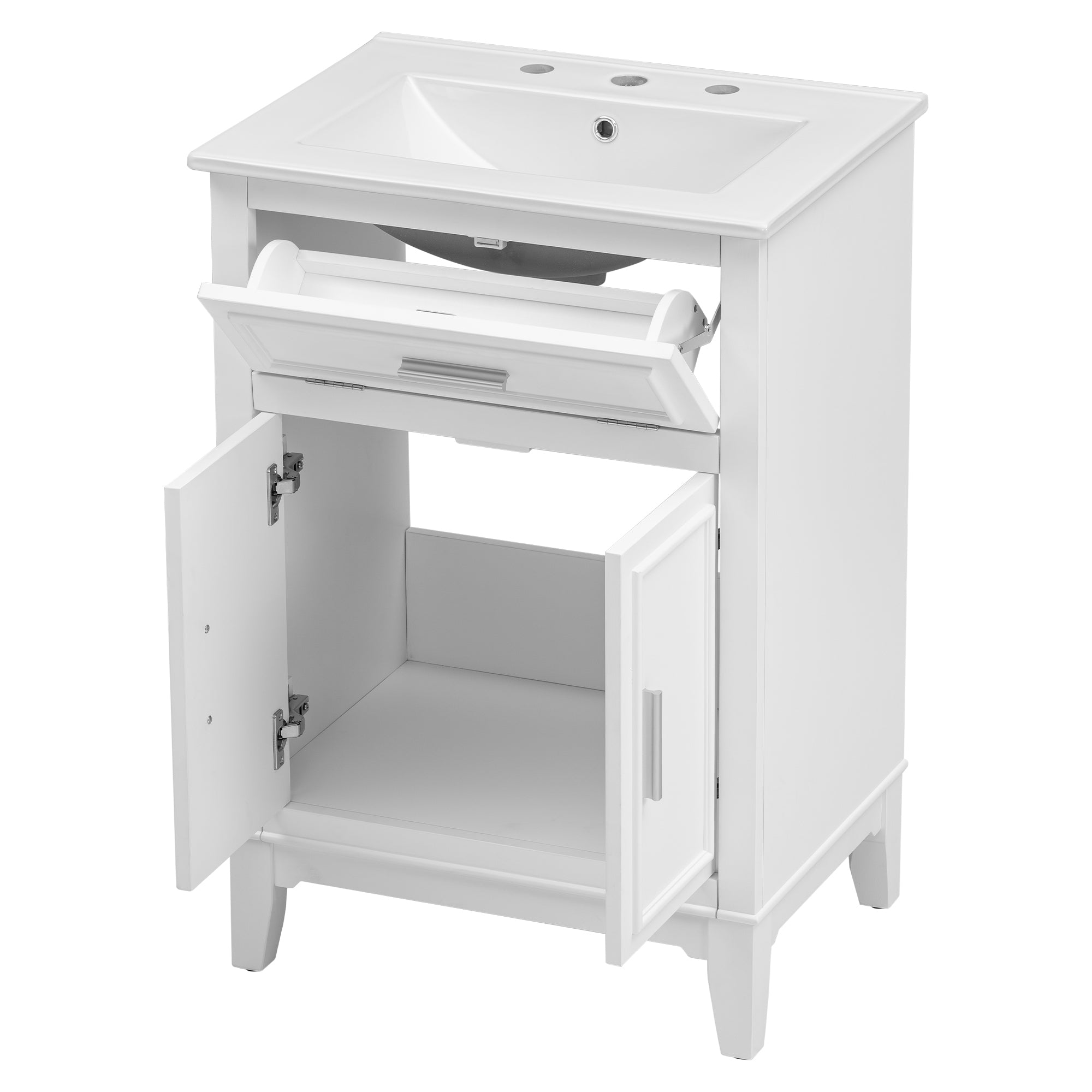 24" Bathroom Vanity with Sink, Bathroom Vanity Cabinet with One Flip Drawer and Doors, Solid Wood and MDF, White