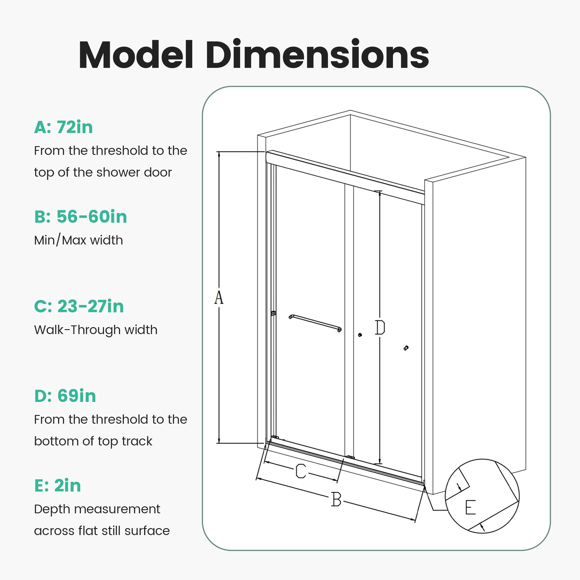 56"-60"W*72" H  Semi-Frameless Double Sliding Shower Door, Bypass Shower Door, 1/4" (6mm) Thick SGCC Tempered Glass Door,  Chrome